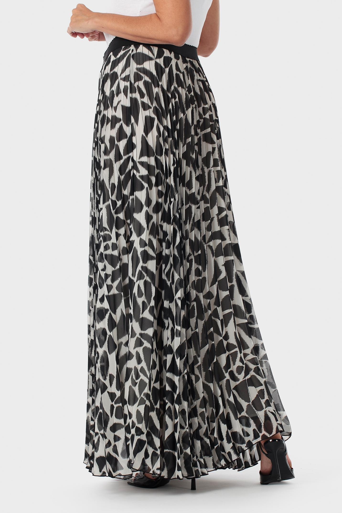 Printed Pleated Maxi Skirt, Black, large image number 3