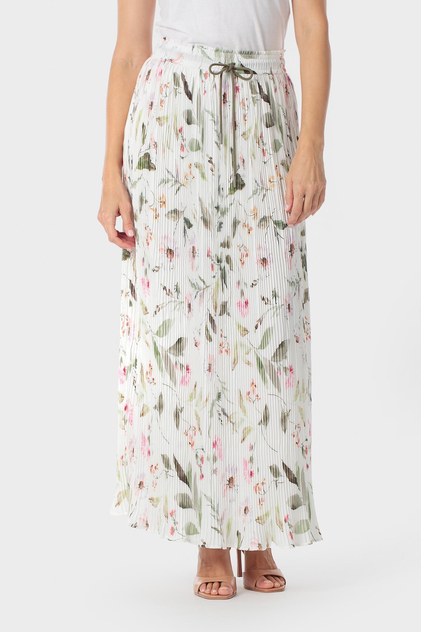 Floral Print Pleated Skirt, Green Sage, medium