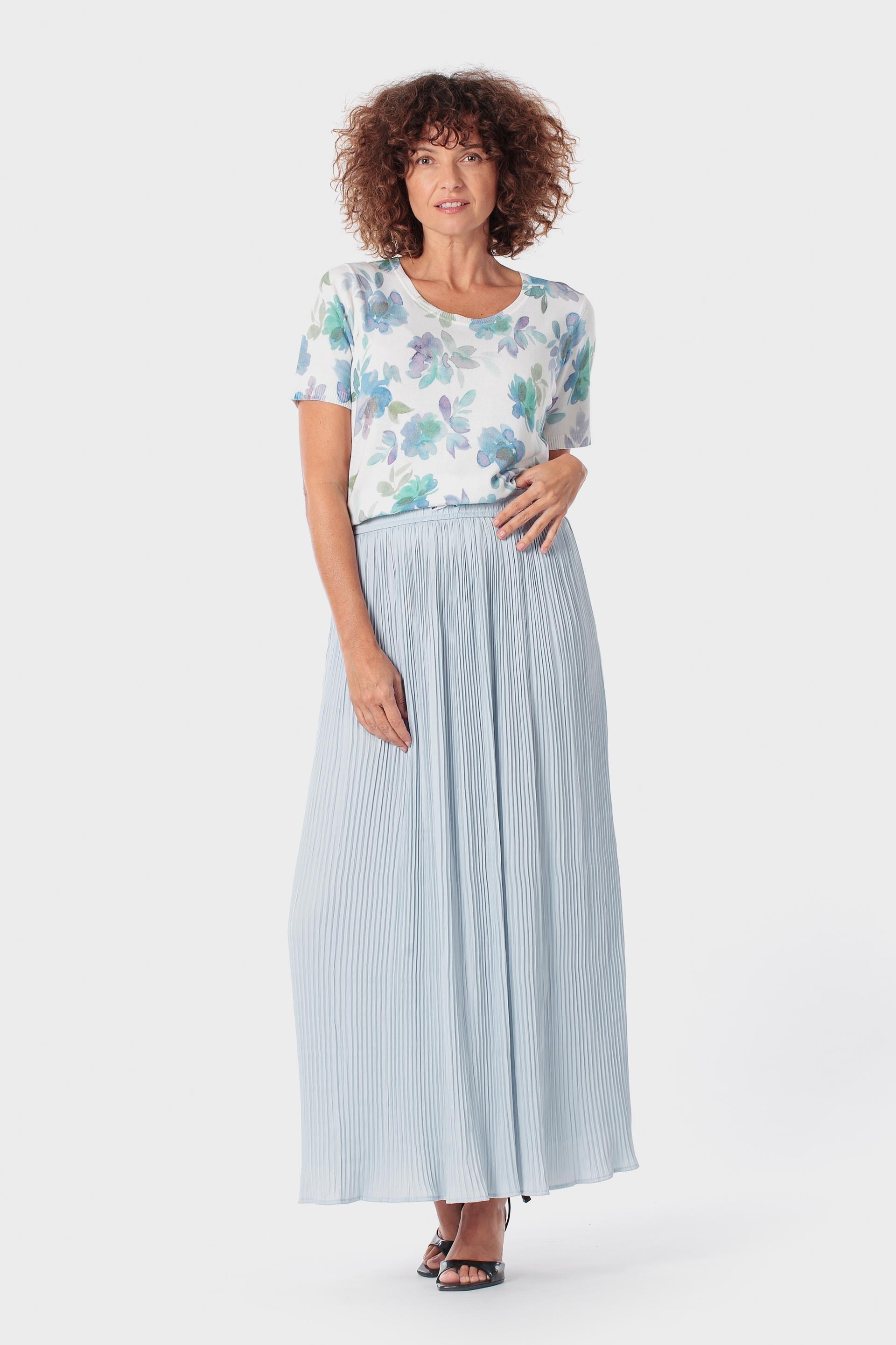 Blue Long Pleated Skirt, 3701_320, large image number 0