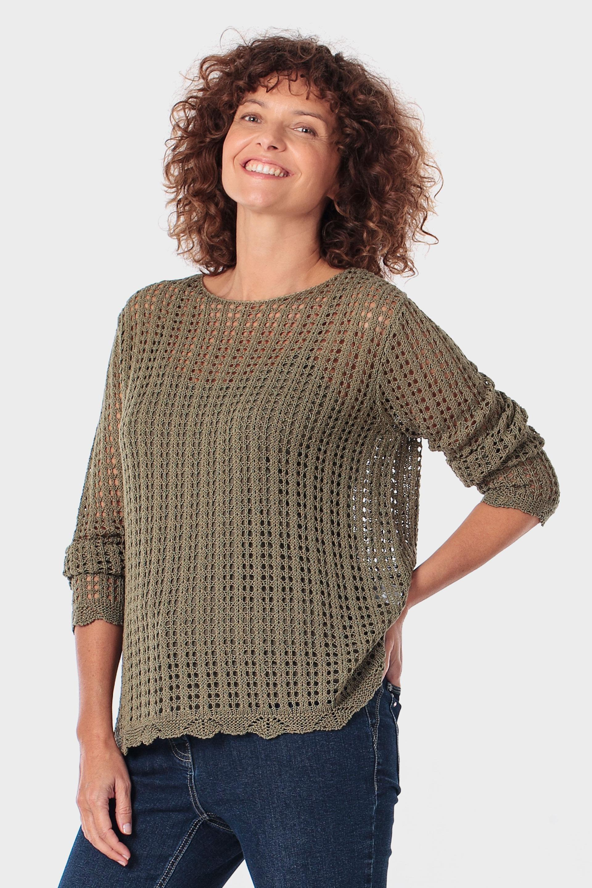 Khaki Openwork Sweater, 3701_155, medium