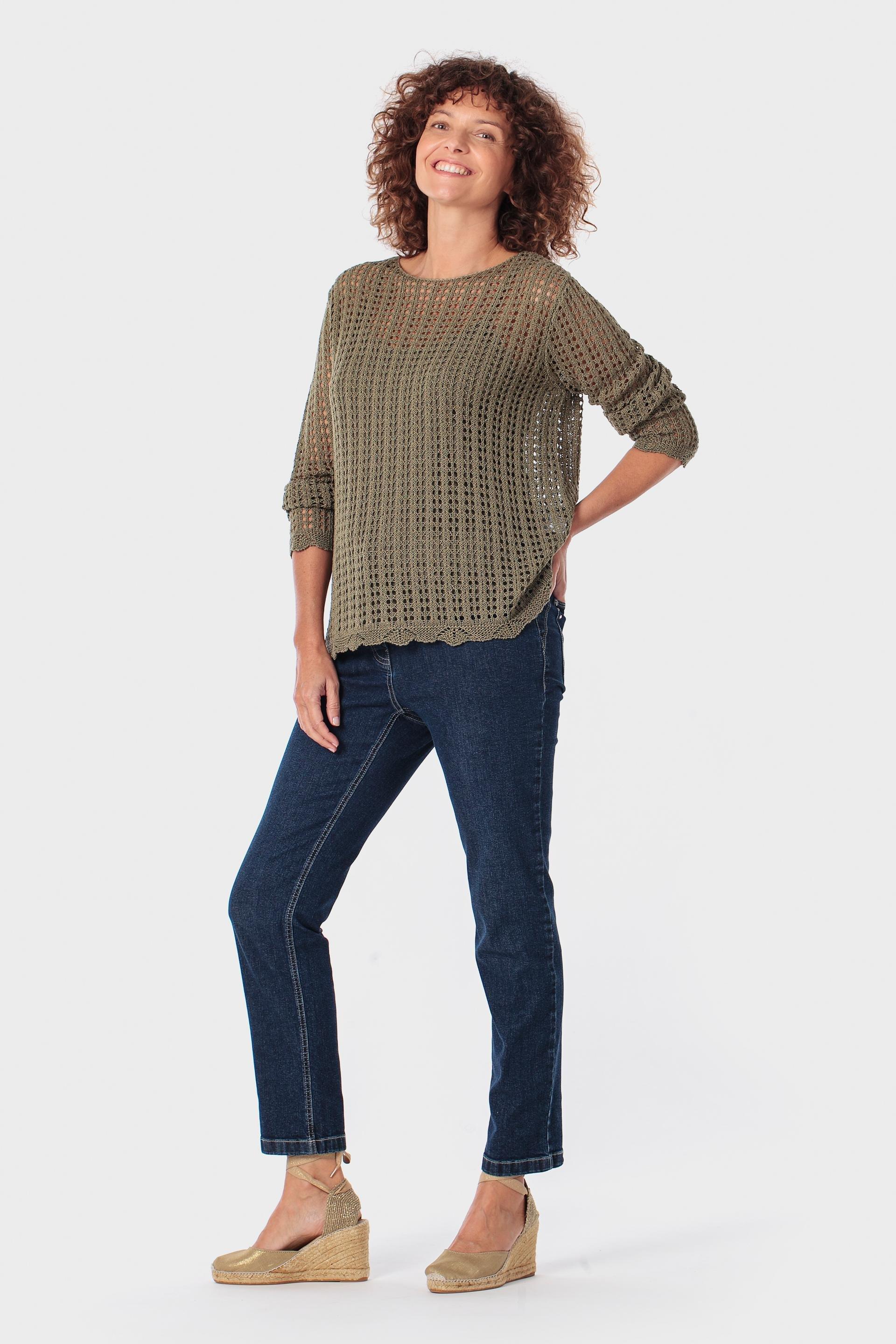 Khaki Openwork Sweater, Green Khaki, medium