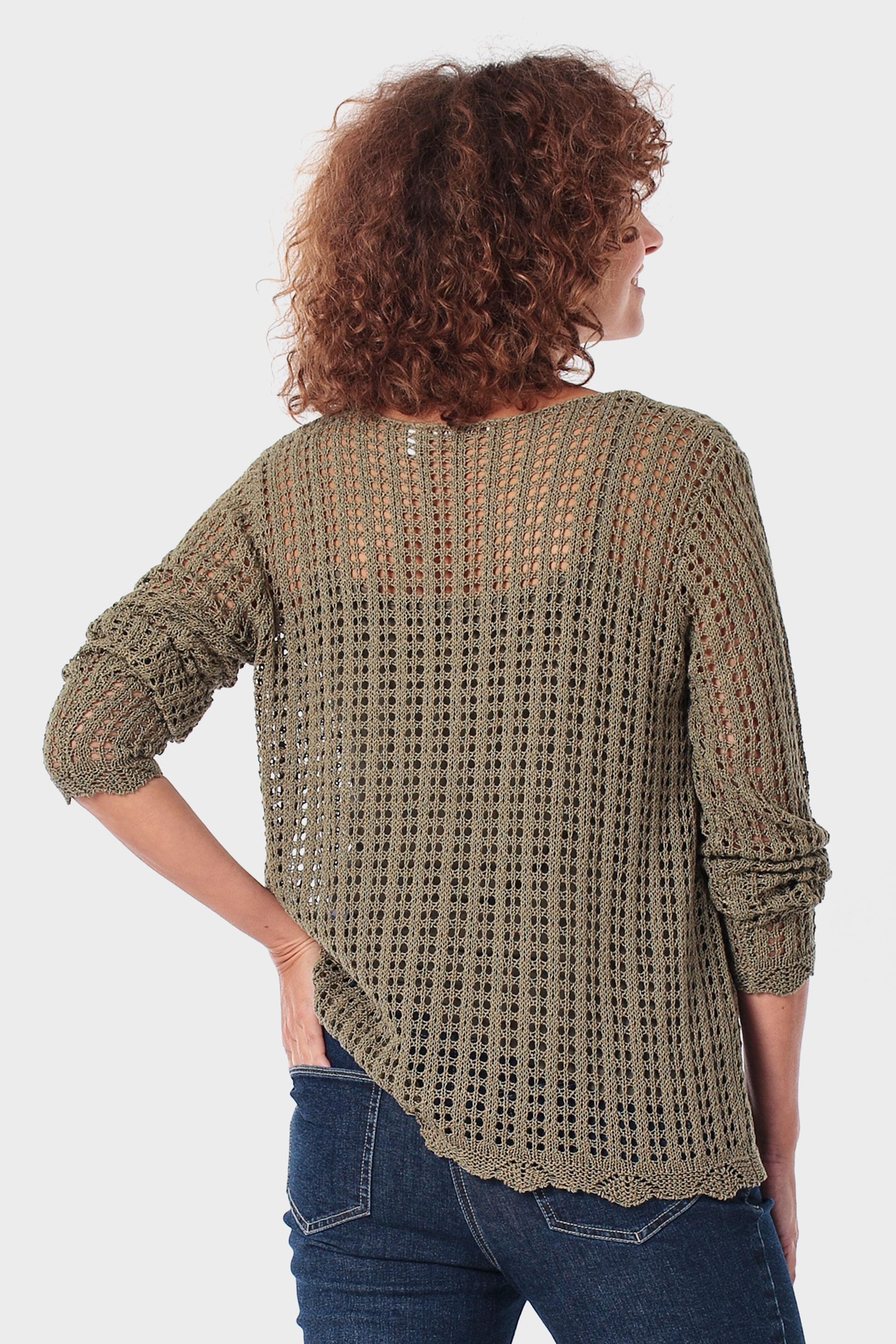 Khaki Openwork Sweater, Green Khaki, medium