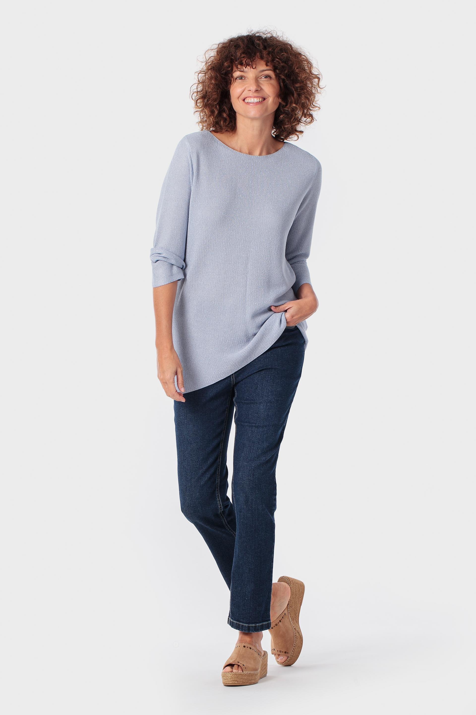 Blue Metallic Thread Sweater, Blue, medium