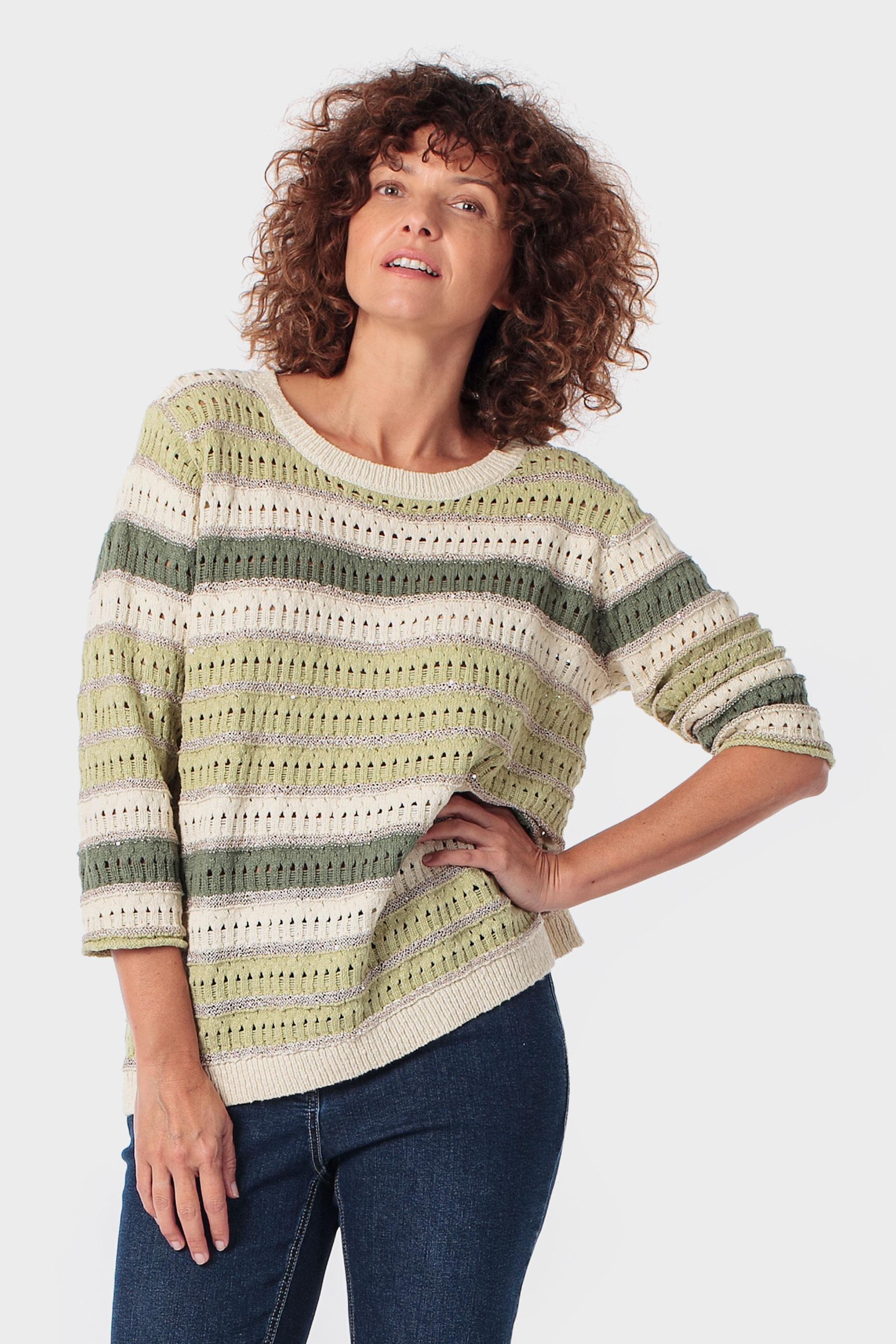 Multicoloured Striped Sweater, Green, large image number 0