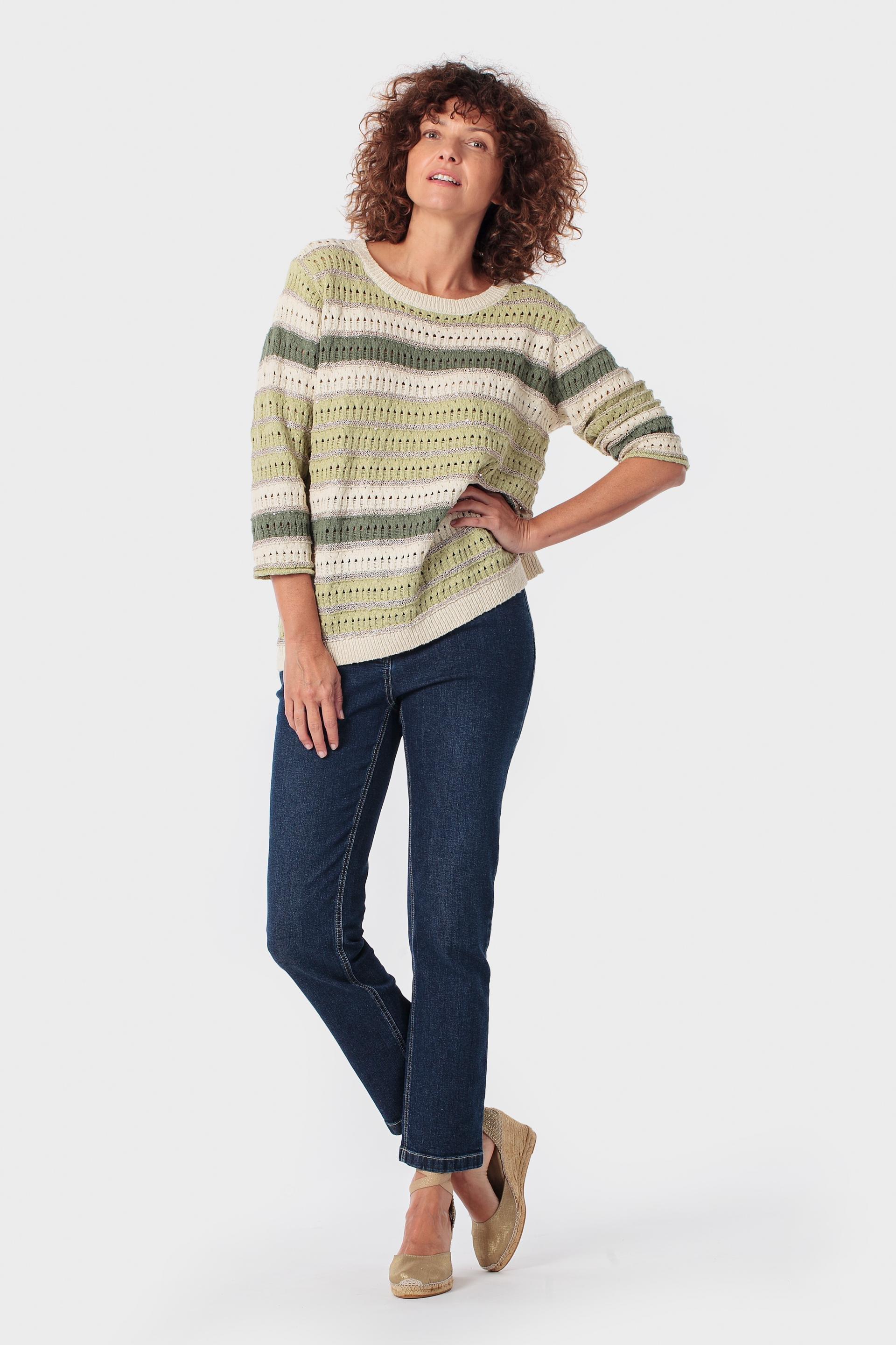 Multicoloured Striped Sweater, Green, large image number 1