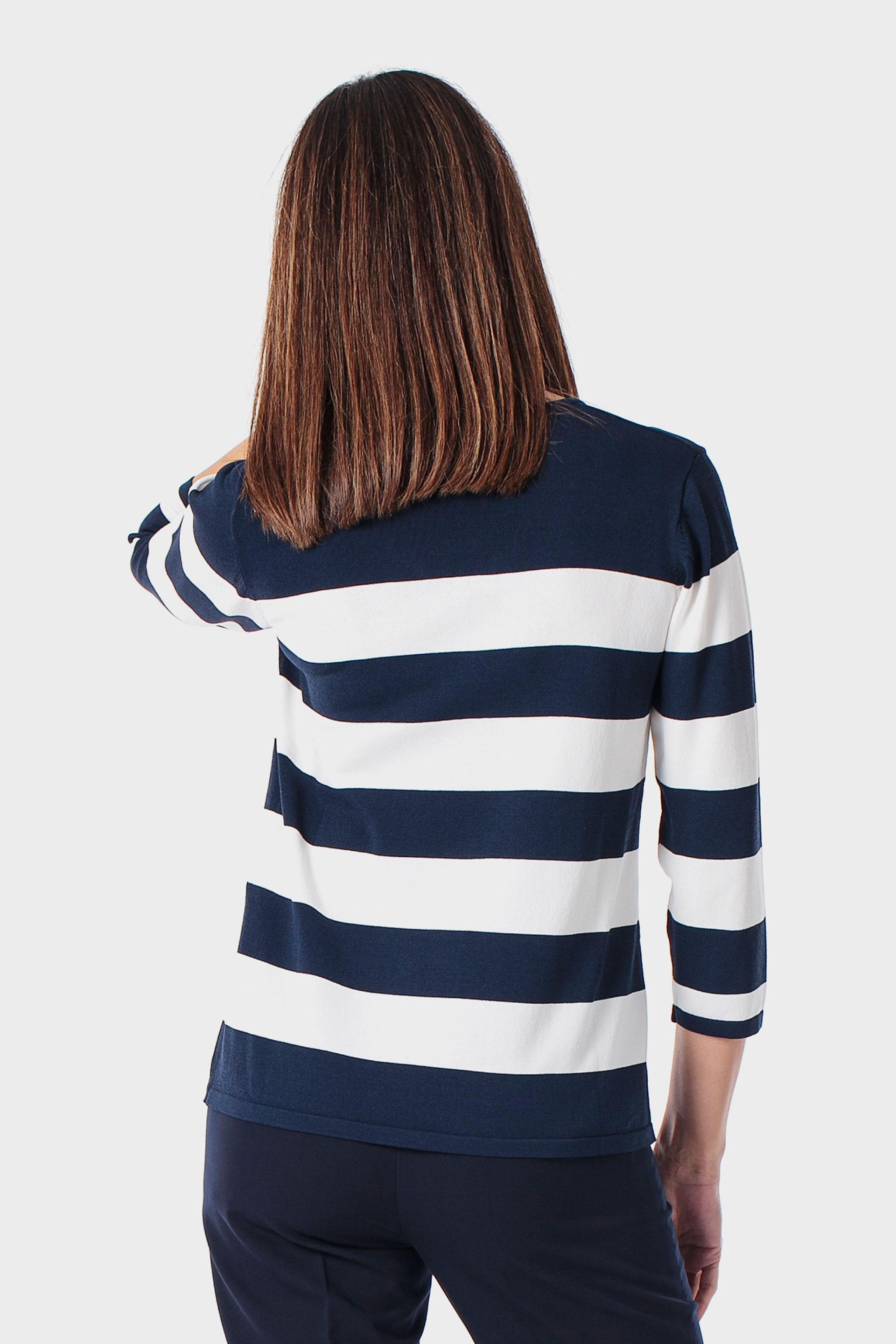 كنزة مخططة مزينة بأحجار بيضاء, Blue Navy, large image number 2