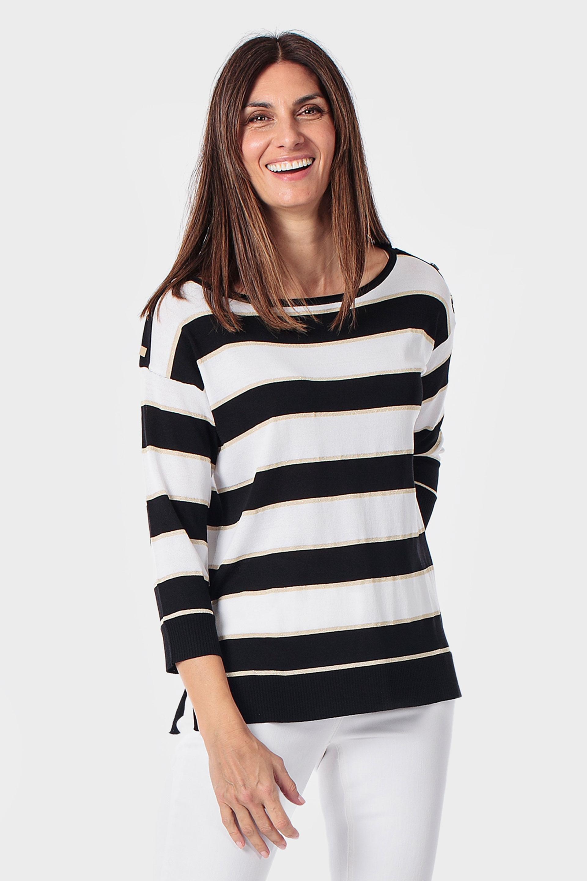 Black Striped Sweater, Black, large image number 0