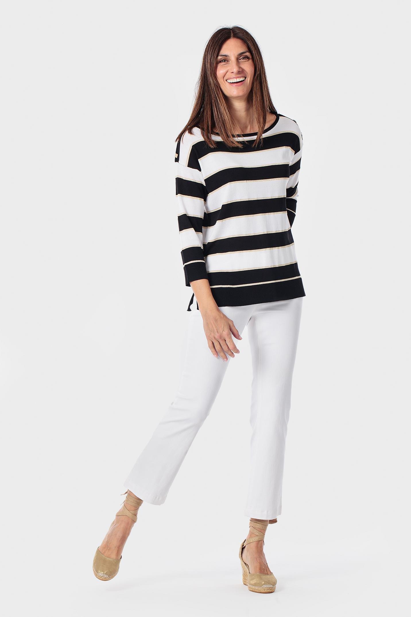 Black Striped Sweater, Black, medium