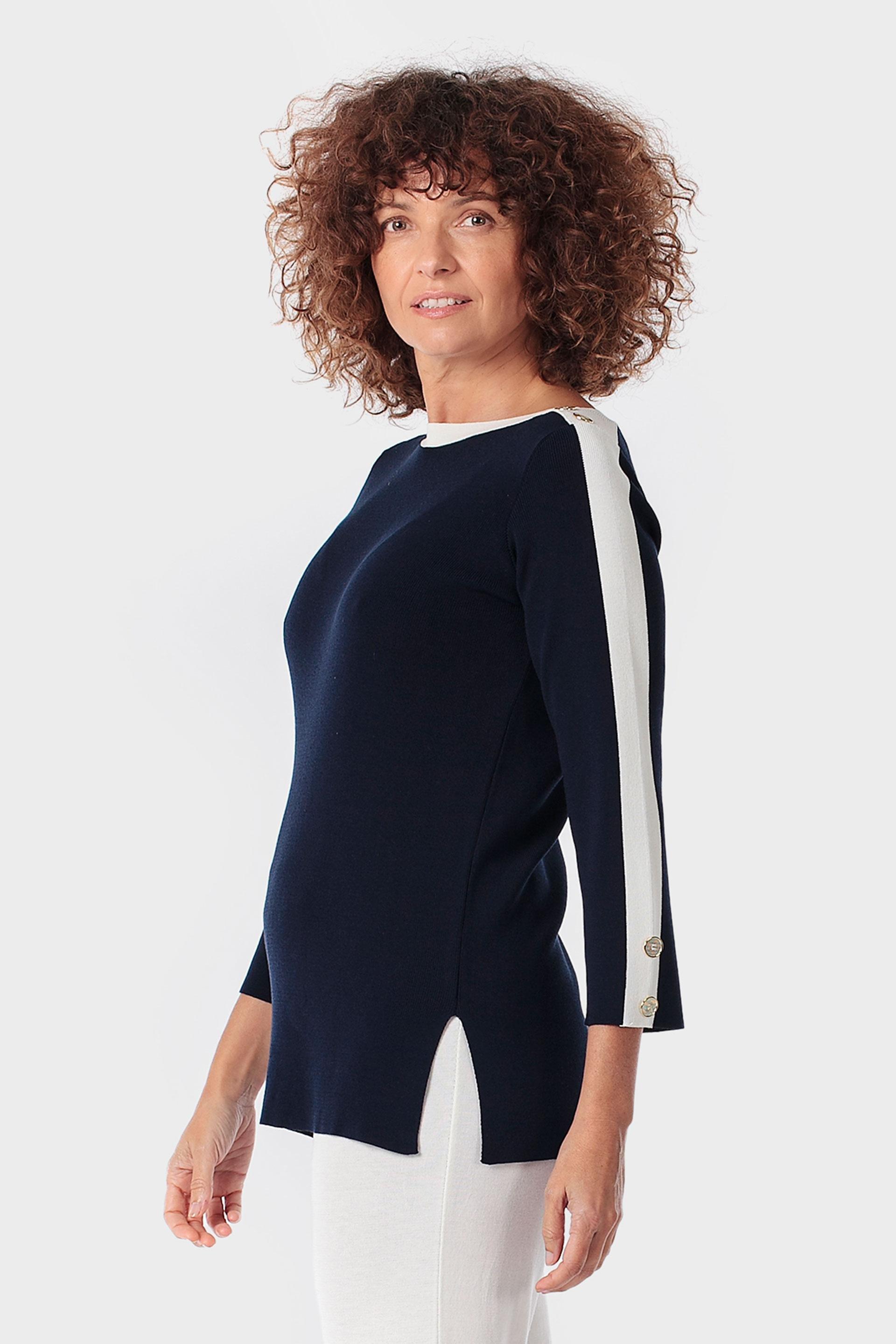 Navy Two Tone Sweater, Blue Navy, large