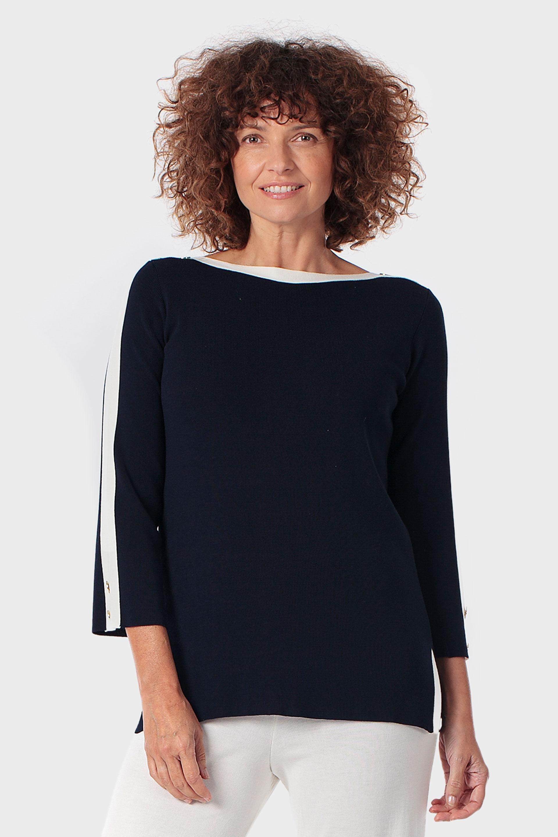 Navy Two Tone Sweater, 3701_104, large image number 1
