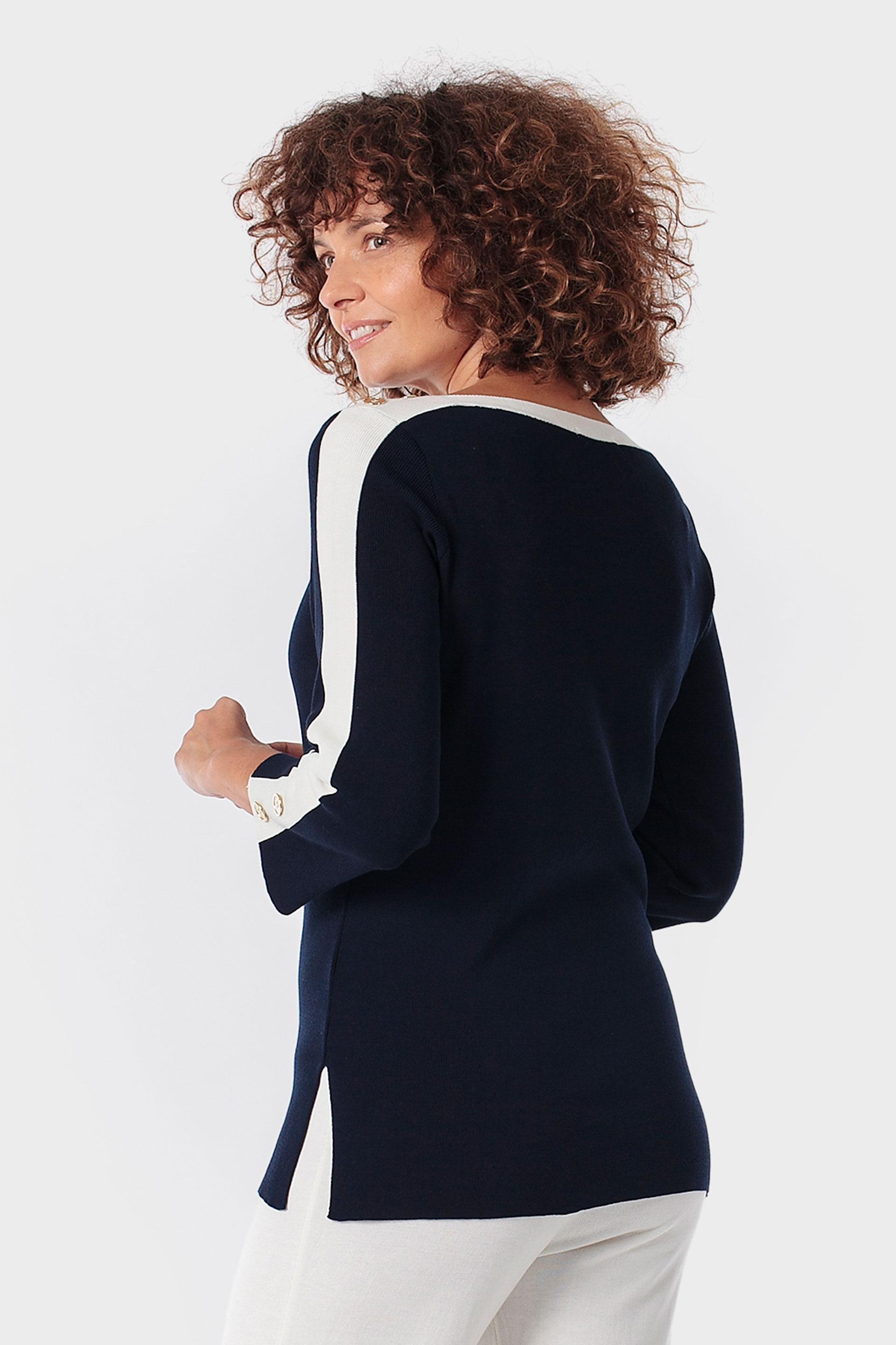 Navy Two Tone Sweater, 3701_104, large image number 3