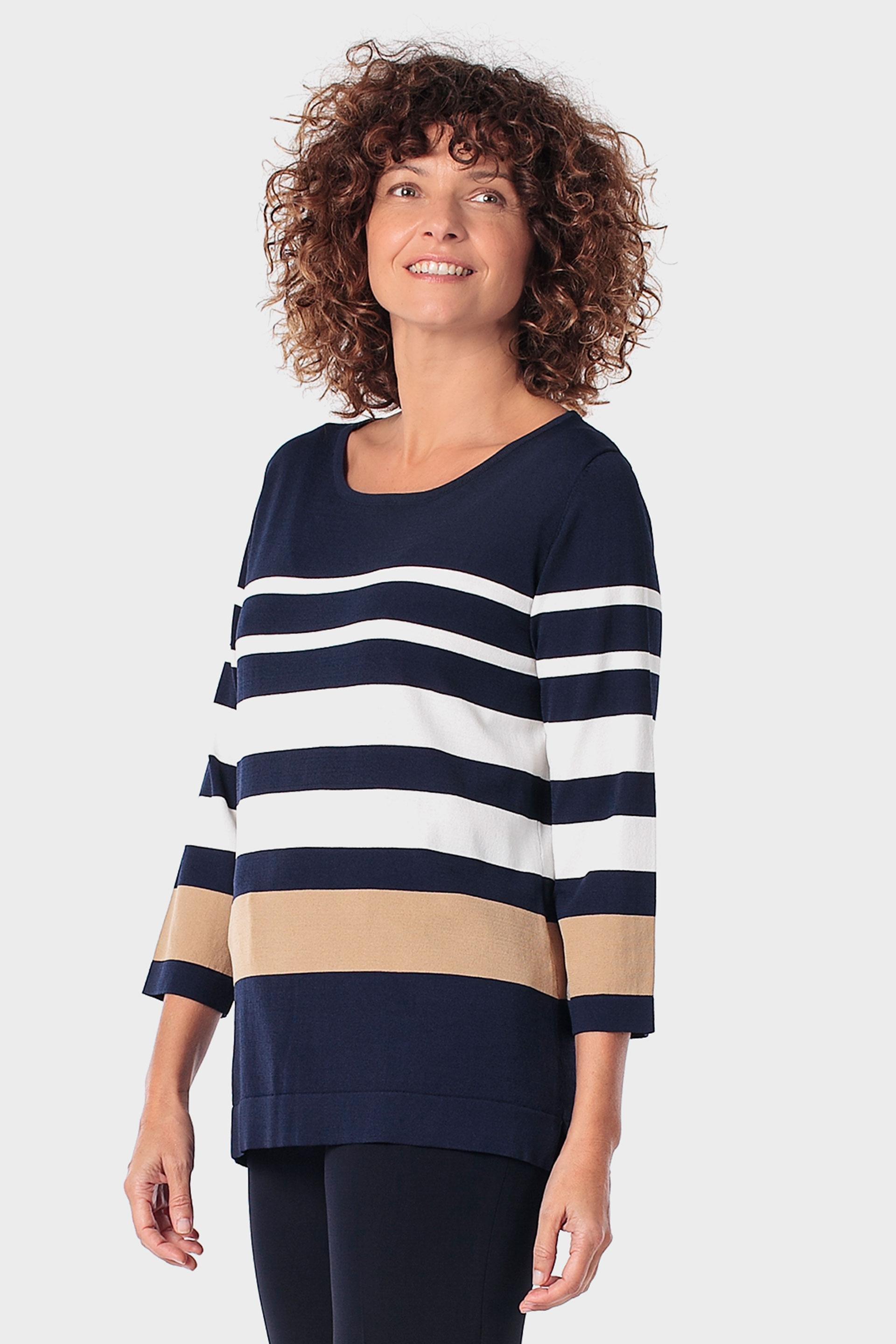 Navy Striped Sweater, 3701_104, large image number 0