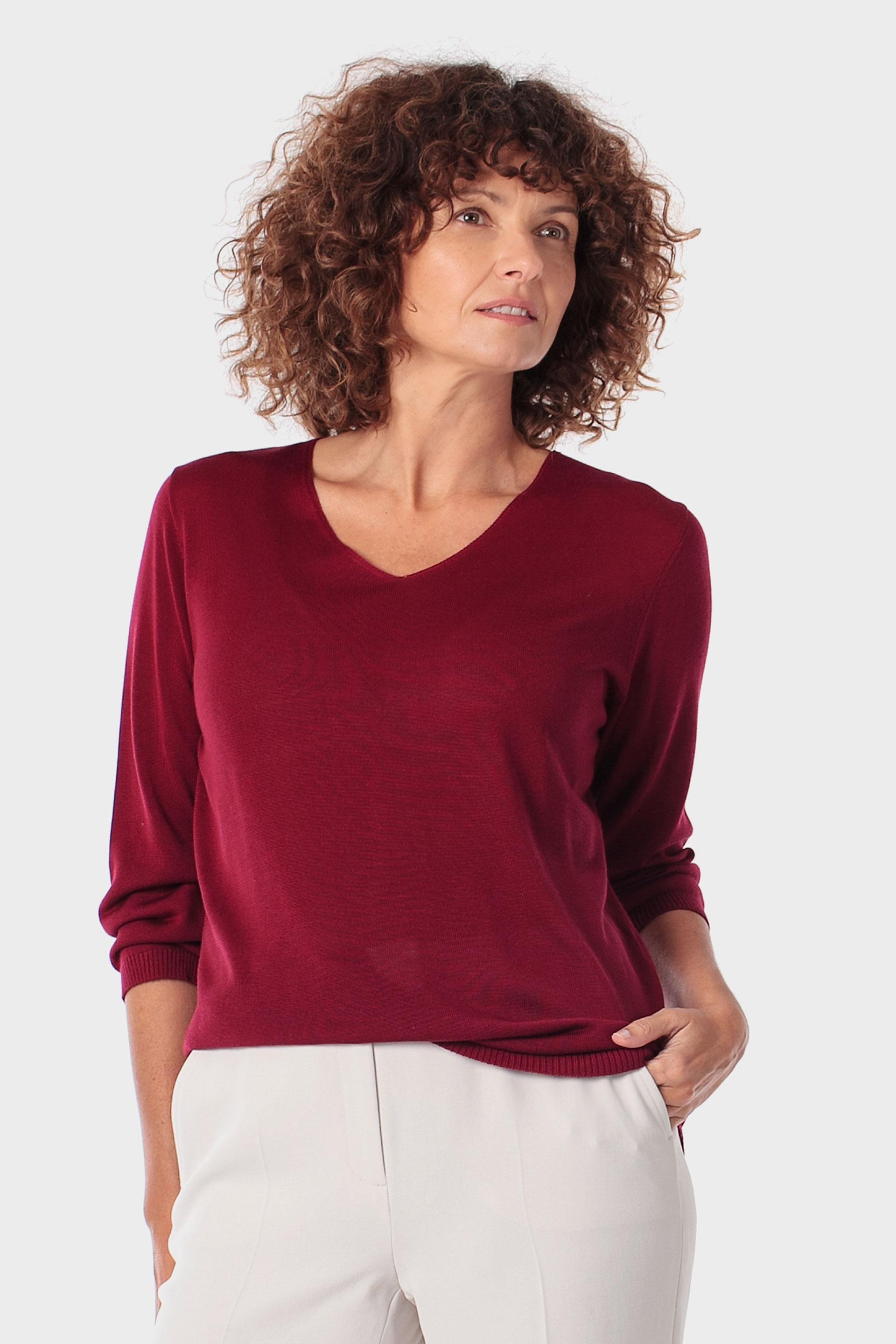 Red V-Neck Sweater, 3701_108, large image number 0