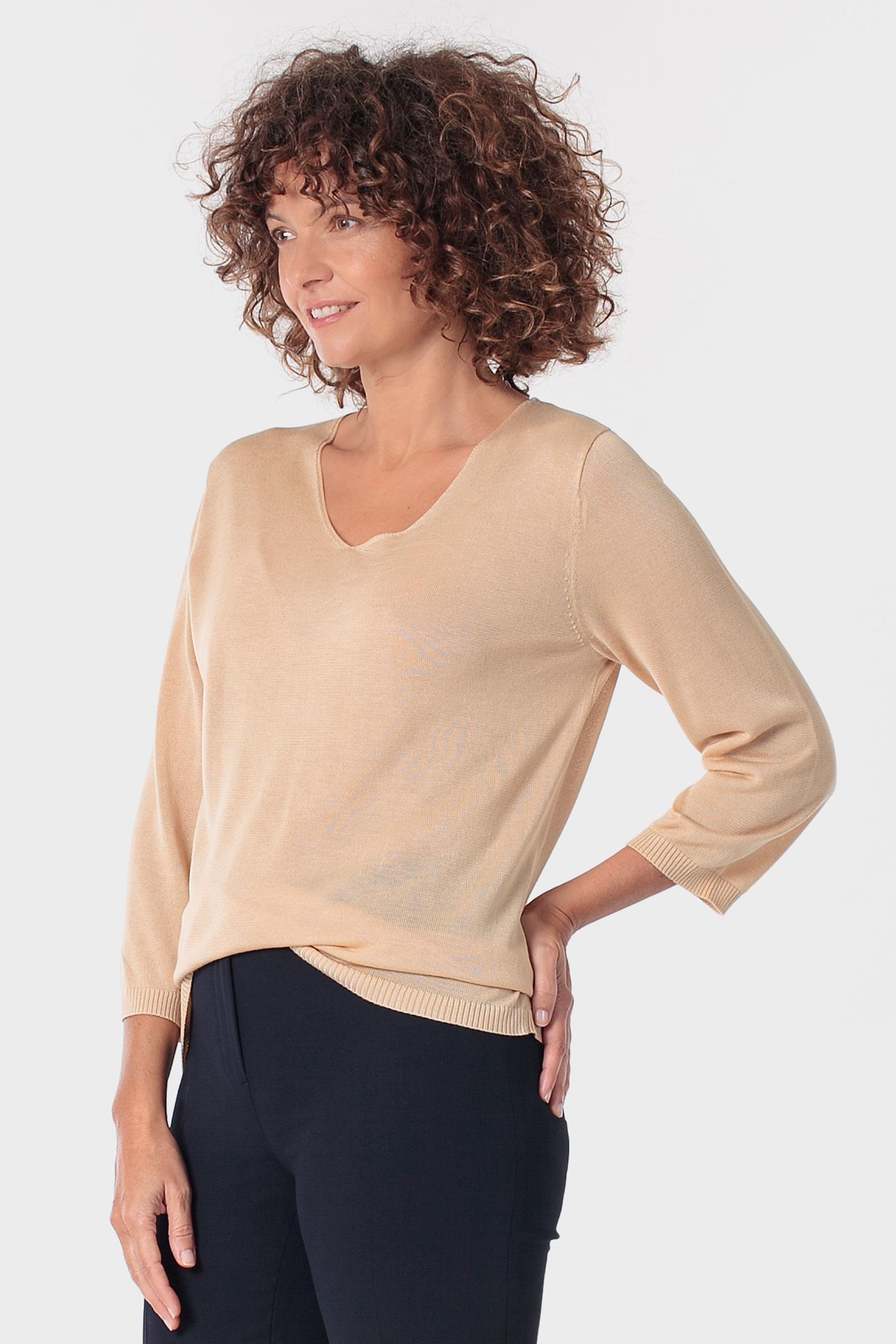 Beige V-Neck Sweater, 3701_126, large image number 0