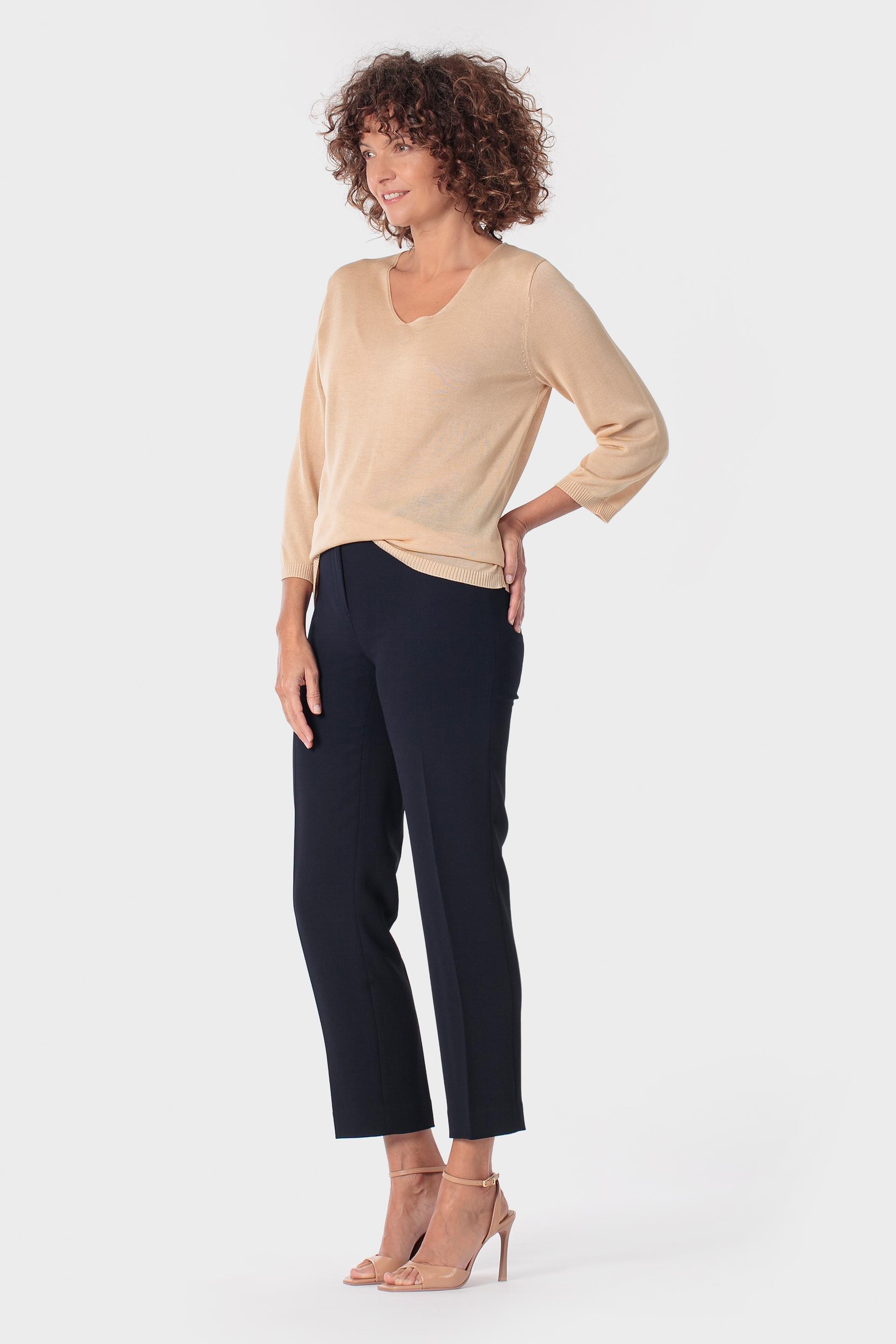 Beige V-Neck Sweater, 3701_126, large image number 1