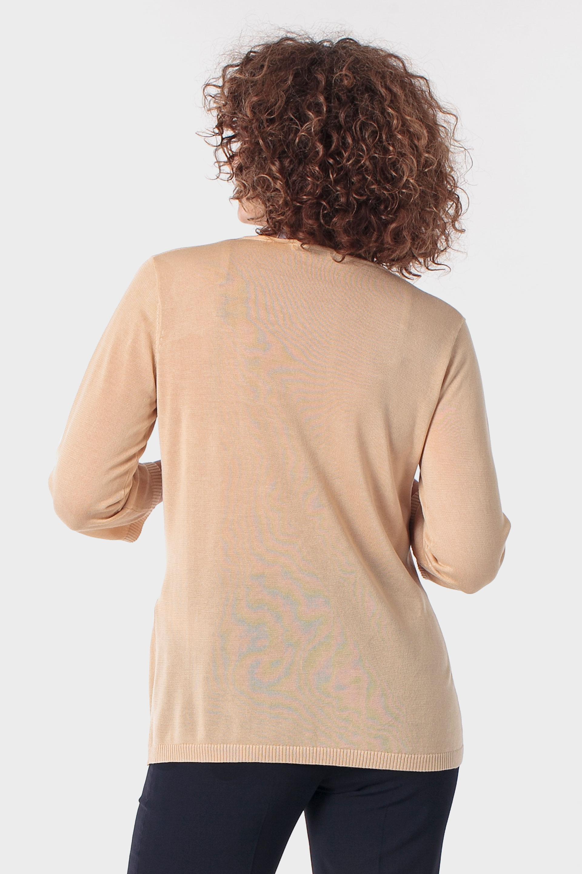 Beige V-Neck Sweater, 3701_126, large image number 2