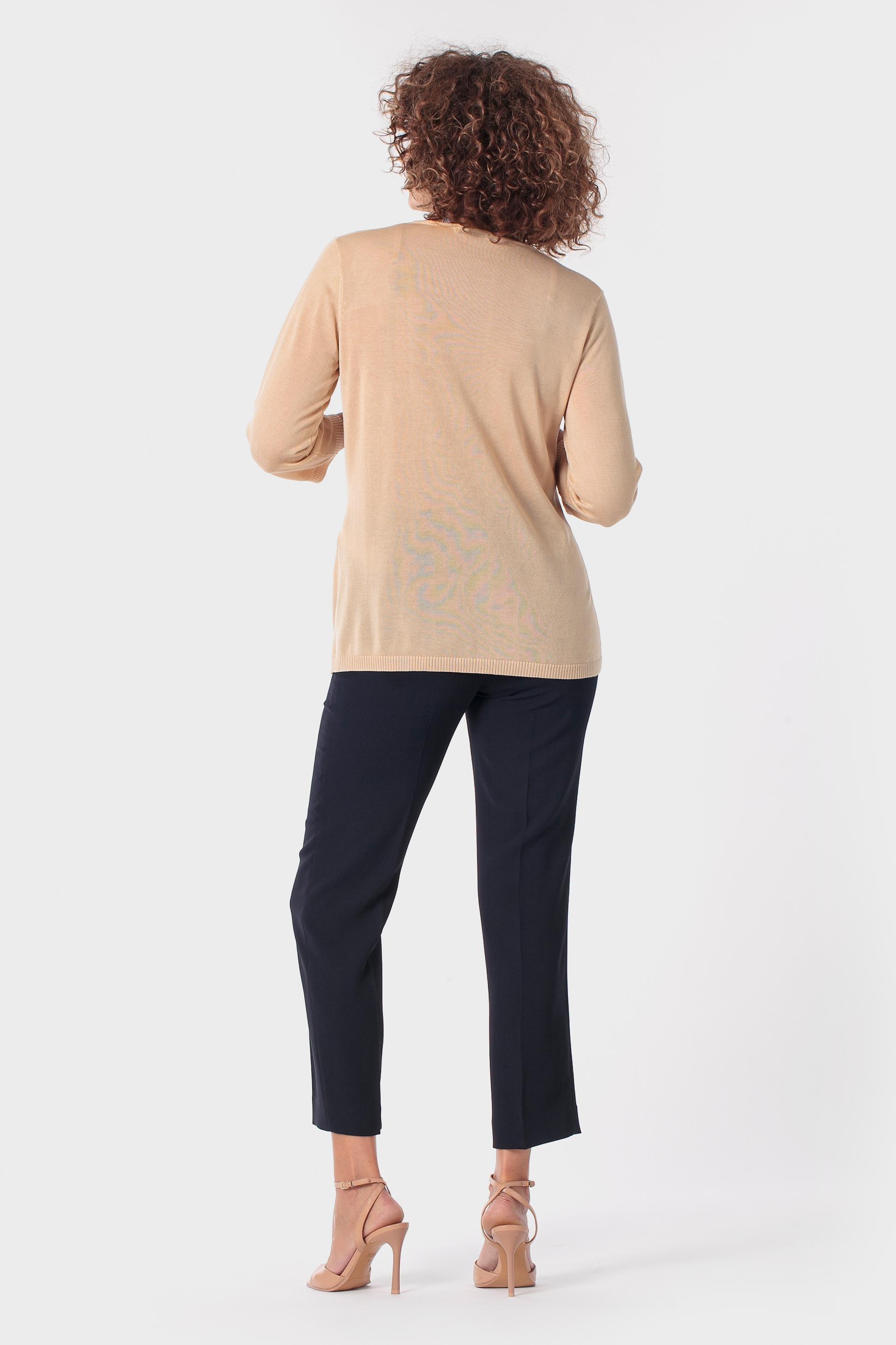 Beige V-Neck Sweater, 3701_126, large image number 3