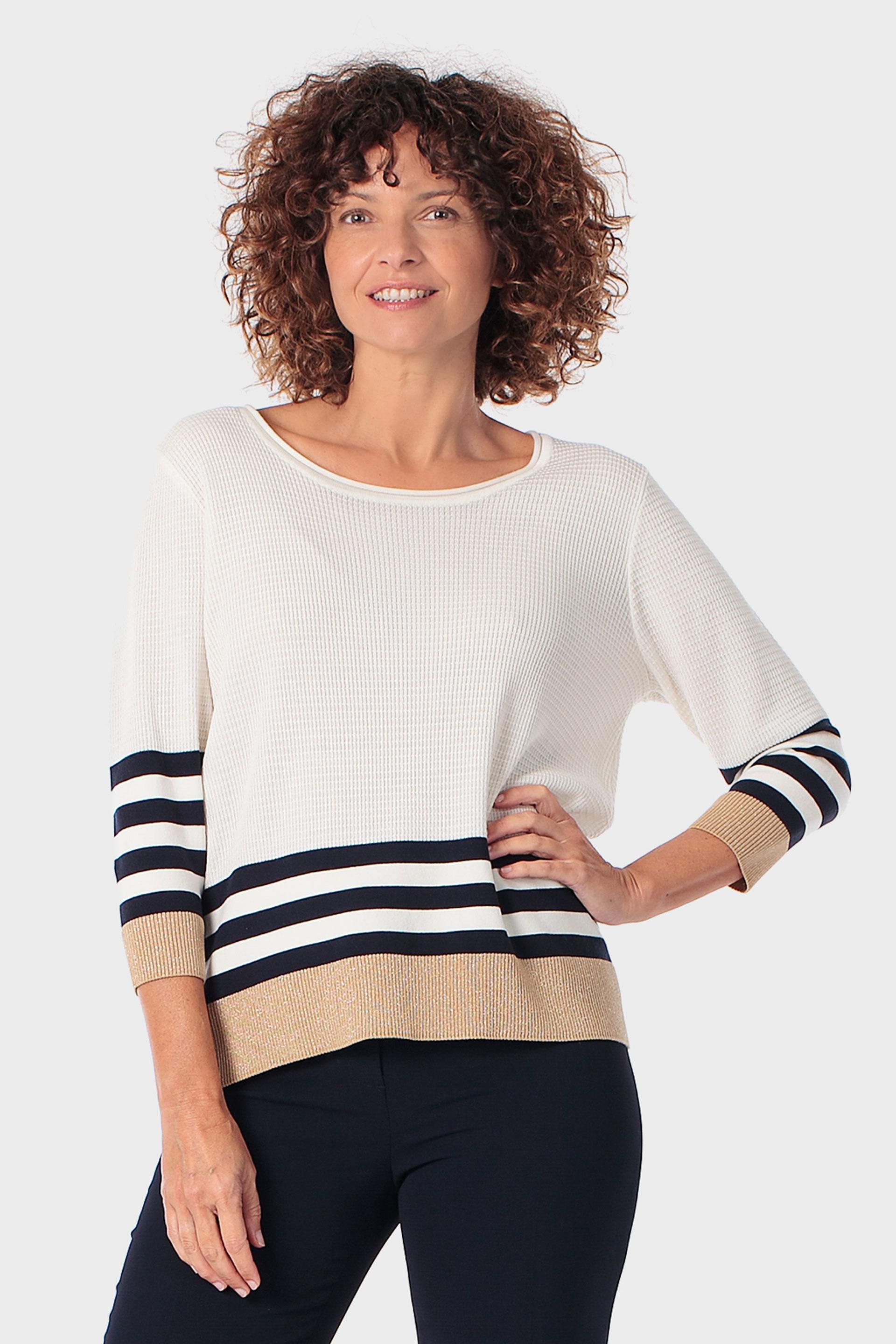 كنزة مخططة بيضاء, Beige, medium