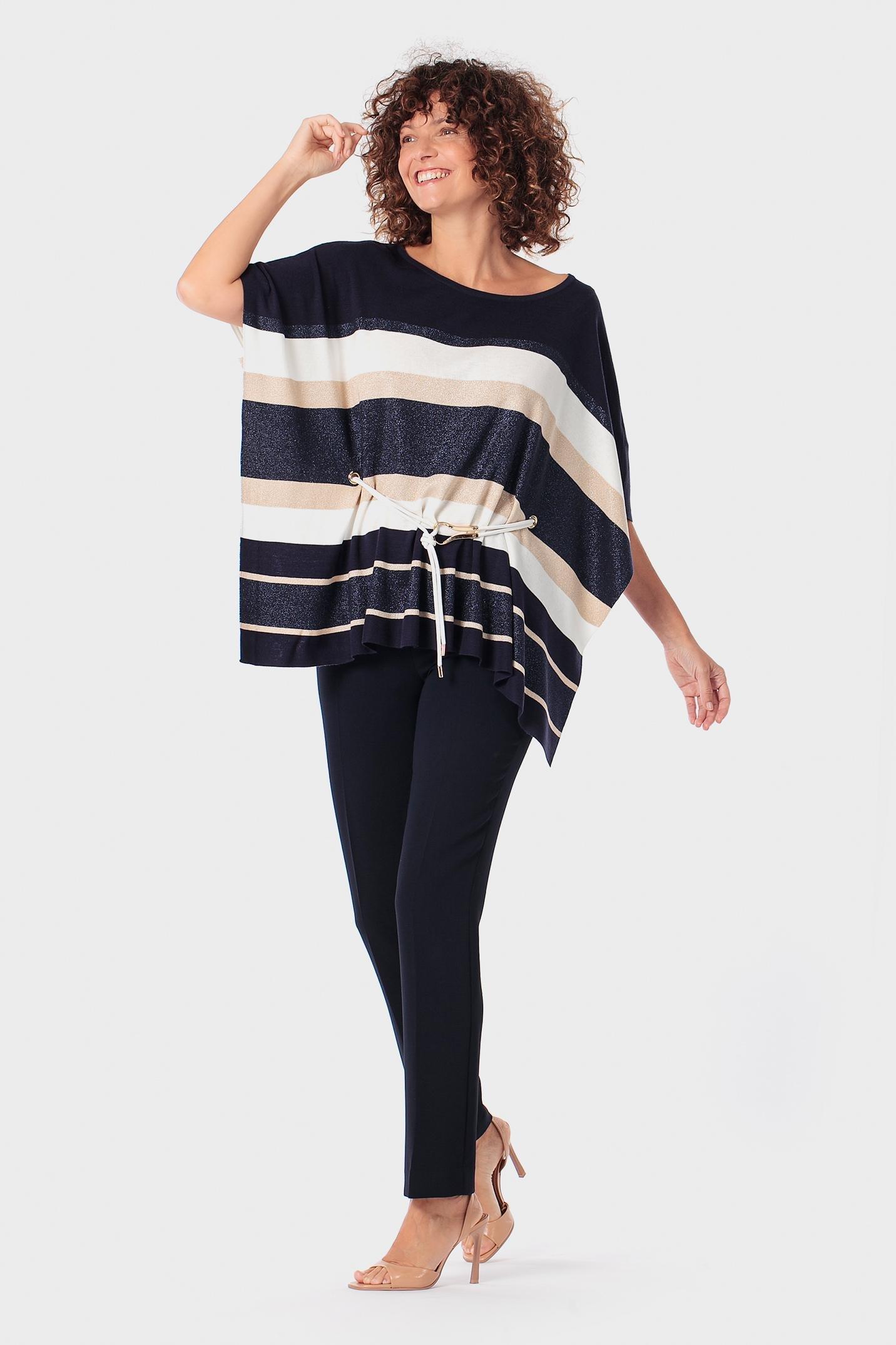 Black Striped Poncho, Blue Navy, large image number 0
