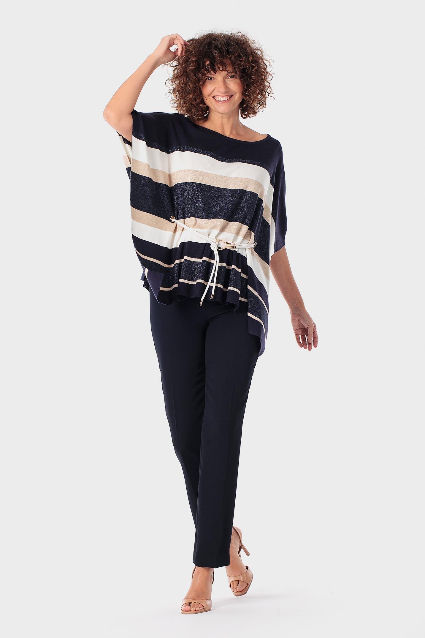 Black Striped Poncho, Blue Navy, large image number 3