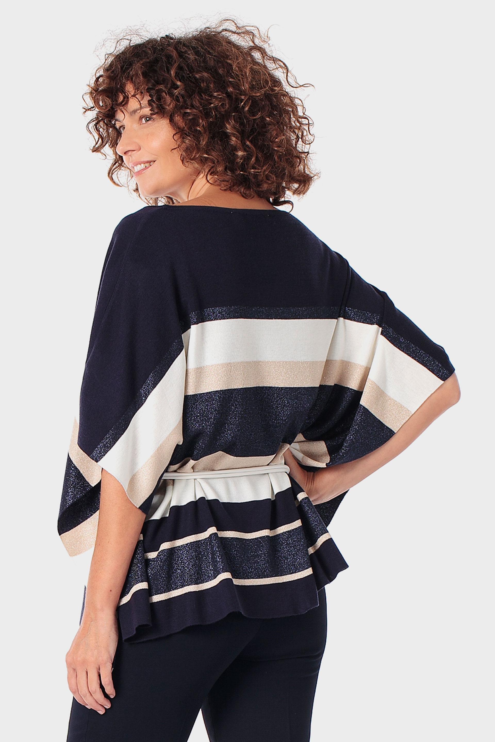 Black Striped Poncho, Blue Navy, large image number 4