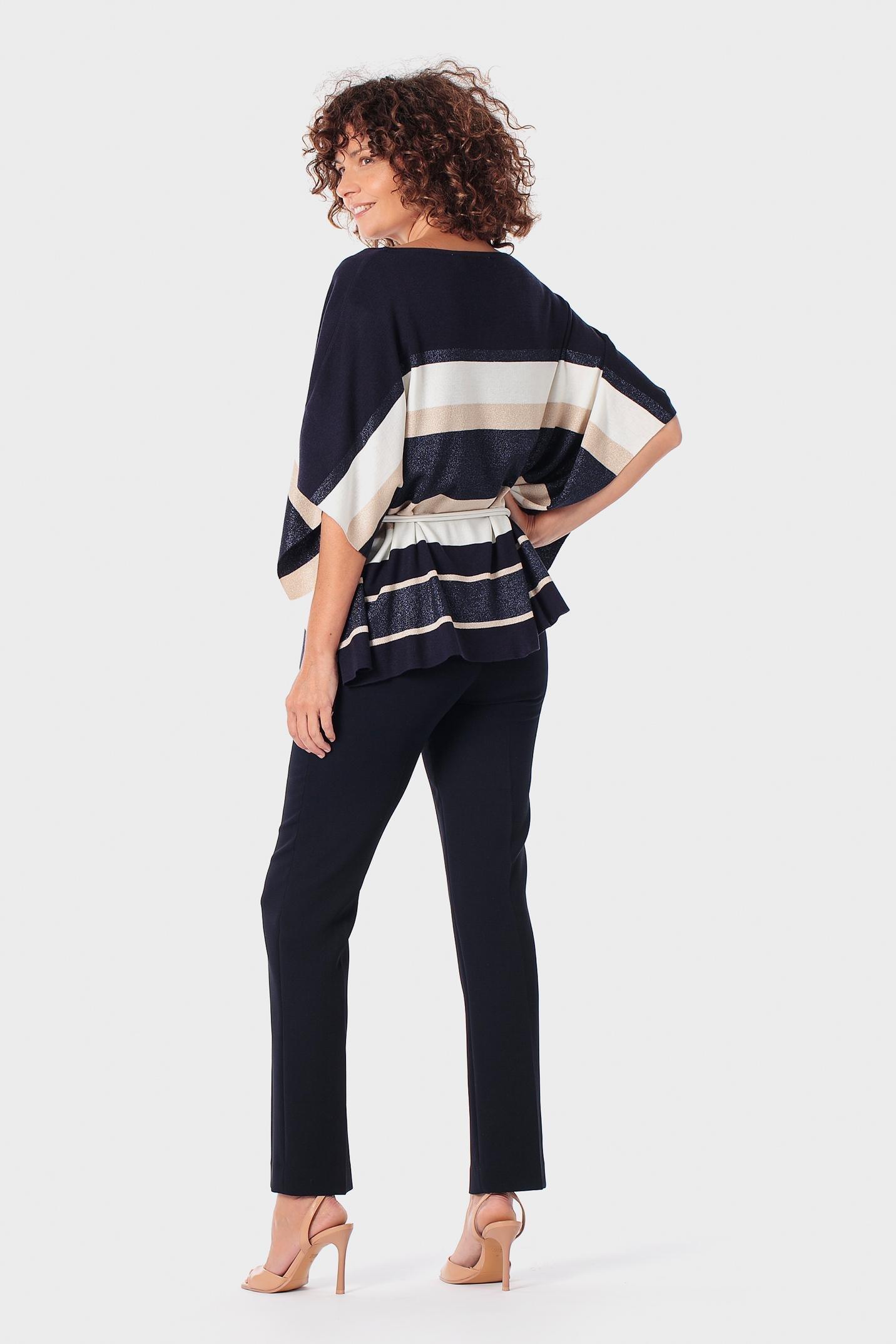 Black Striped Poncho, Blue Navy, large image number 5