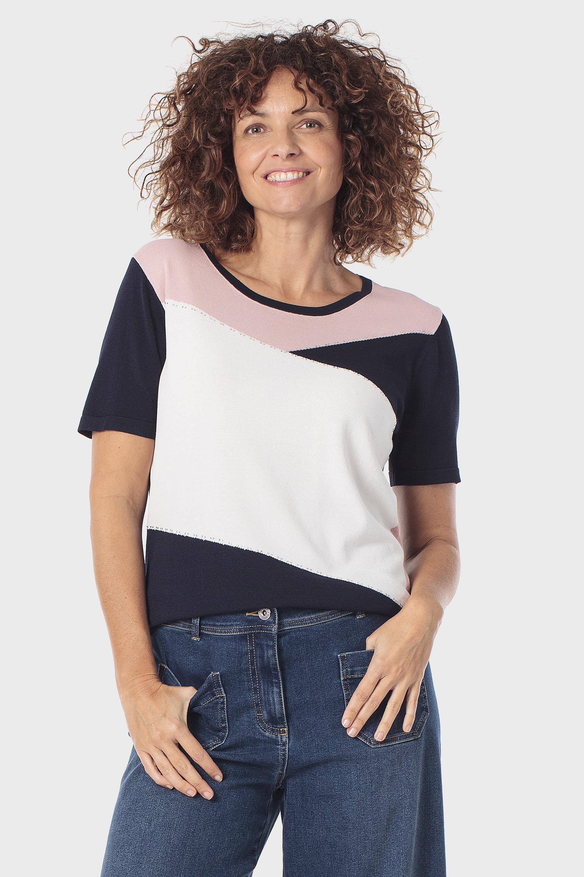 Rhinestone Patterned Knit Sweater, Blue Navy, large image number 0
