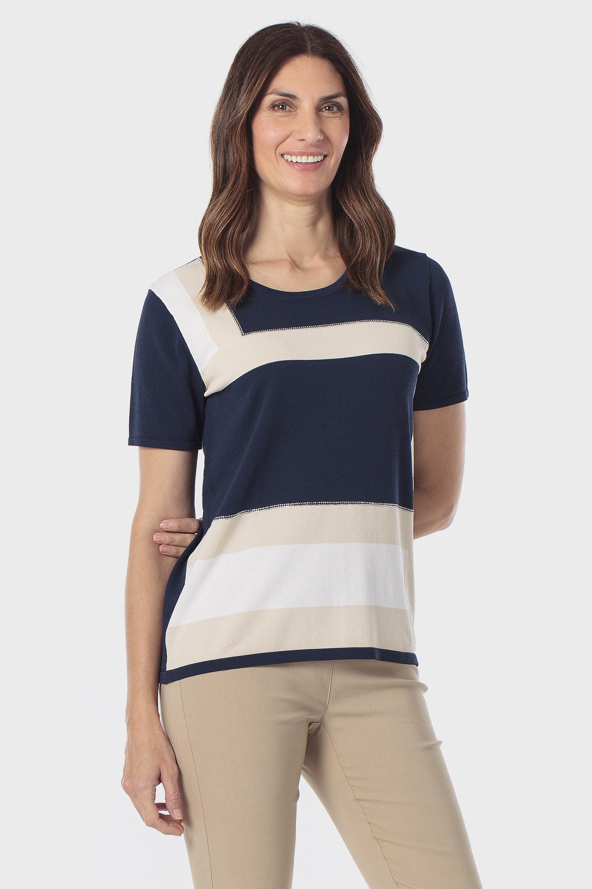 بلوزة كحلية بترصيع إنتارسيا بأحجار الراين, Blue Navy, medium