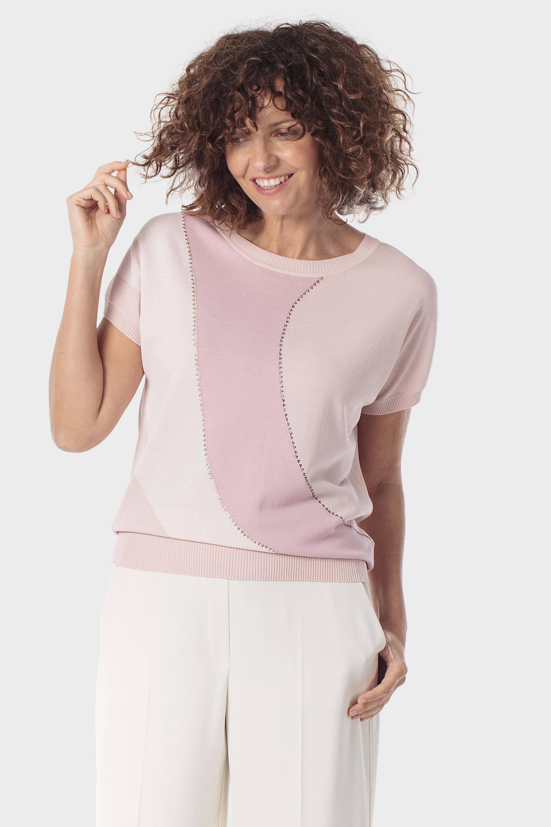 Rhinestone Patterned Knit Sweater, Pink Nude, large image number 0