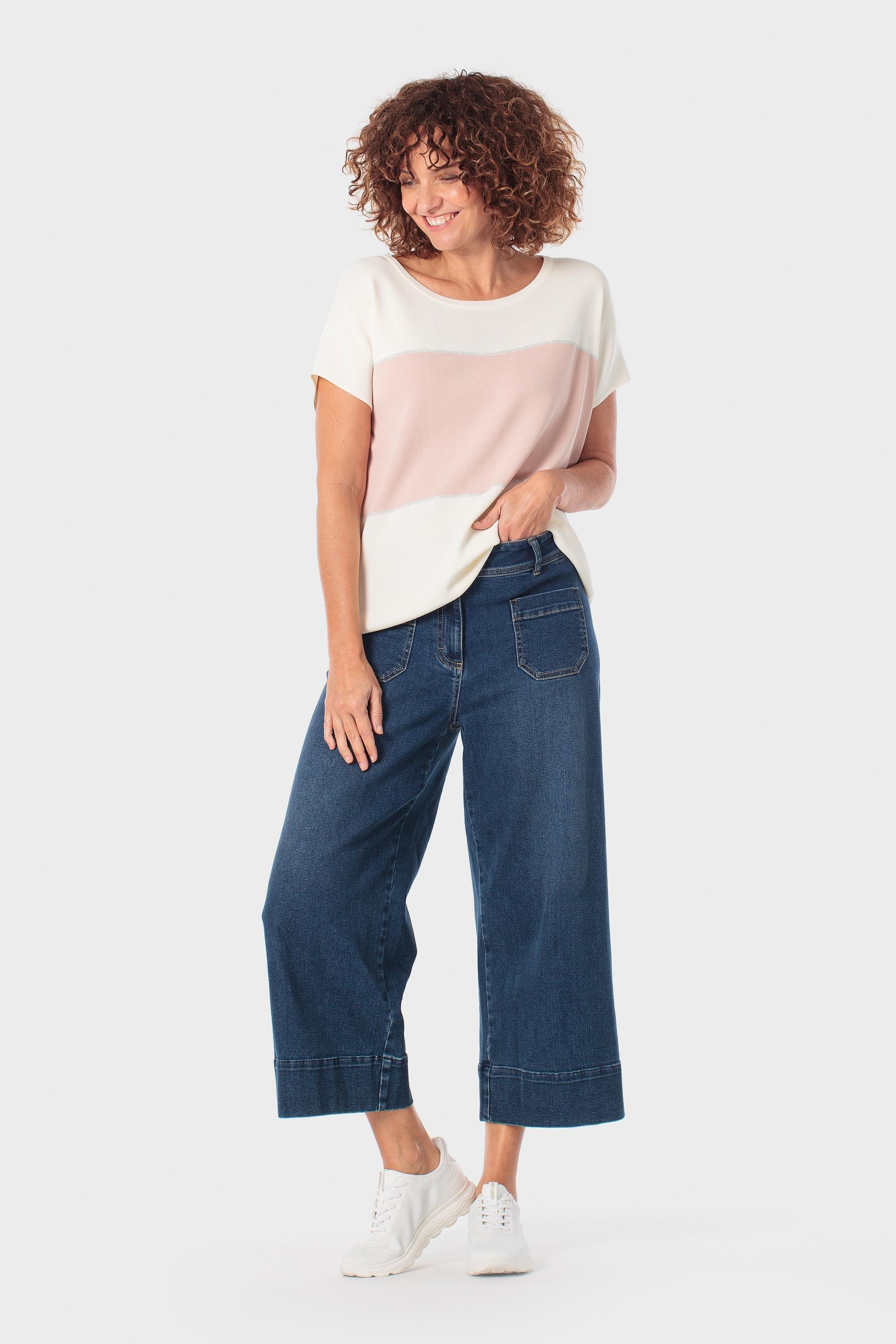 بلوزة وردية مخططة بخيوط معدنية, White Off White, large image number 1