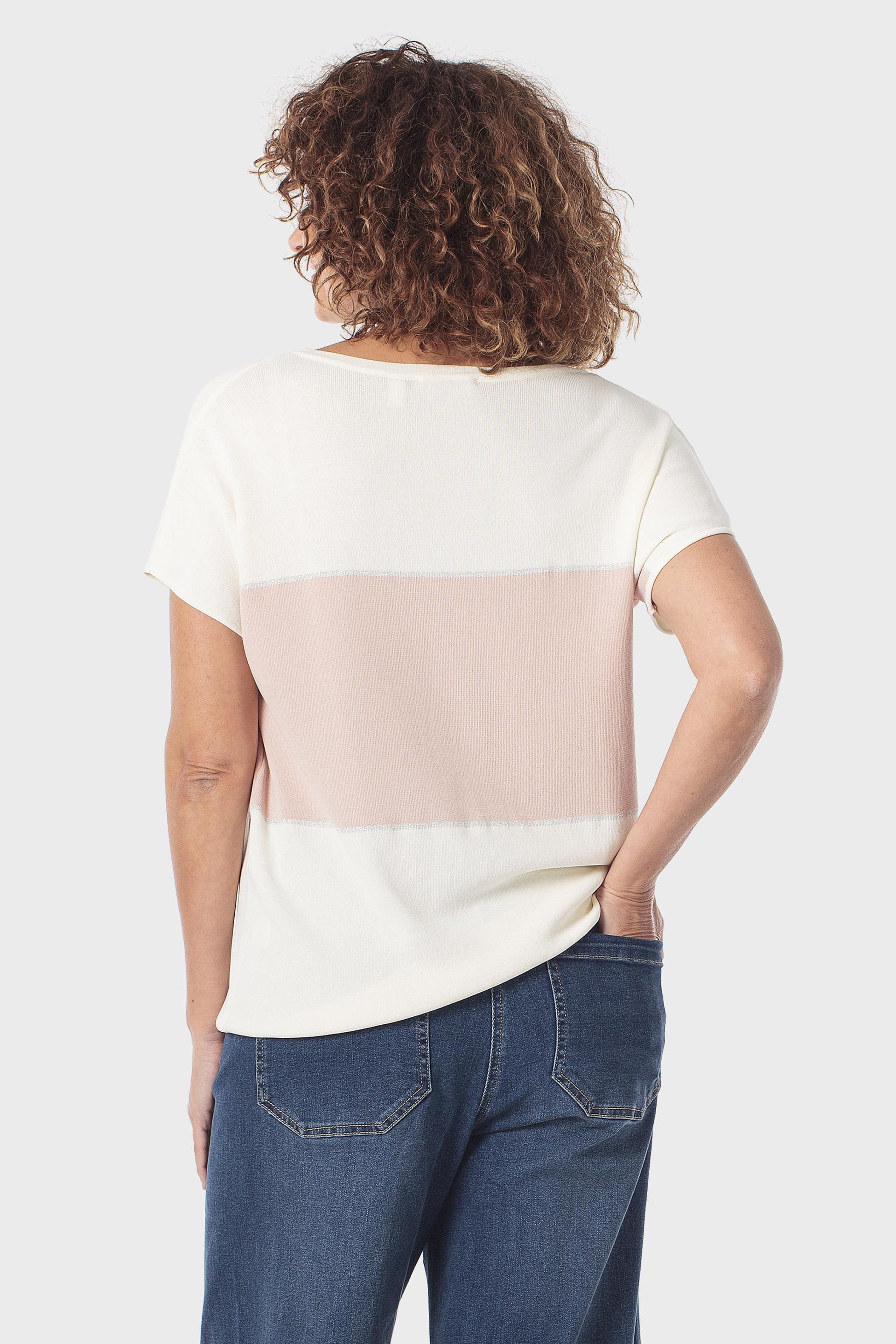 بلوزة وردية مخططة بخيوط معدنية, White Off White, large image number 2