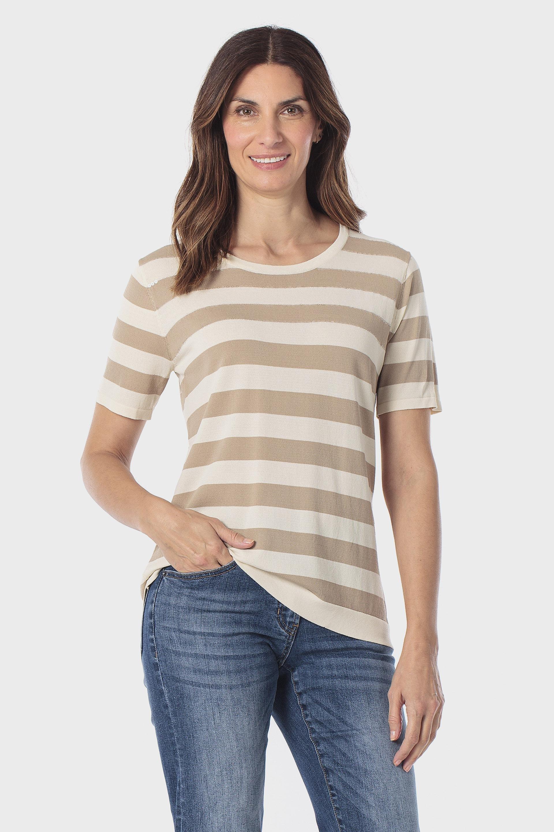Sequin Striped Sweater Beige, Beige, large image number 0