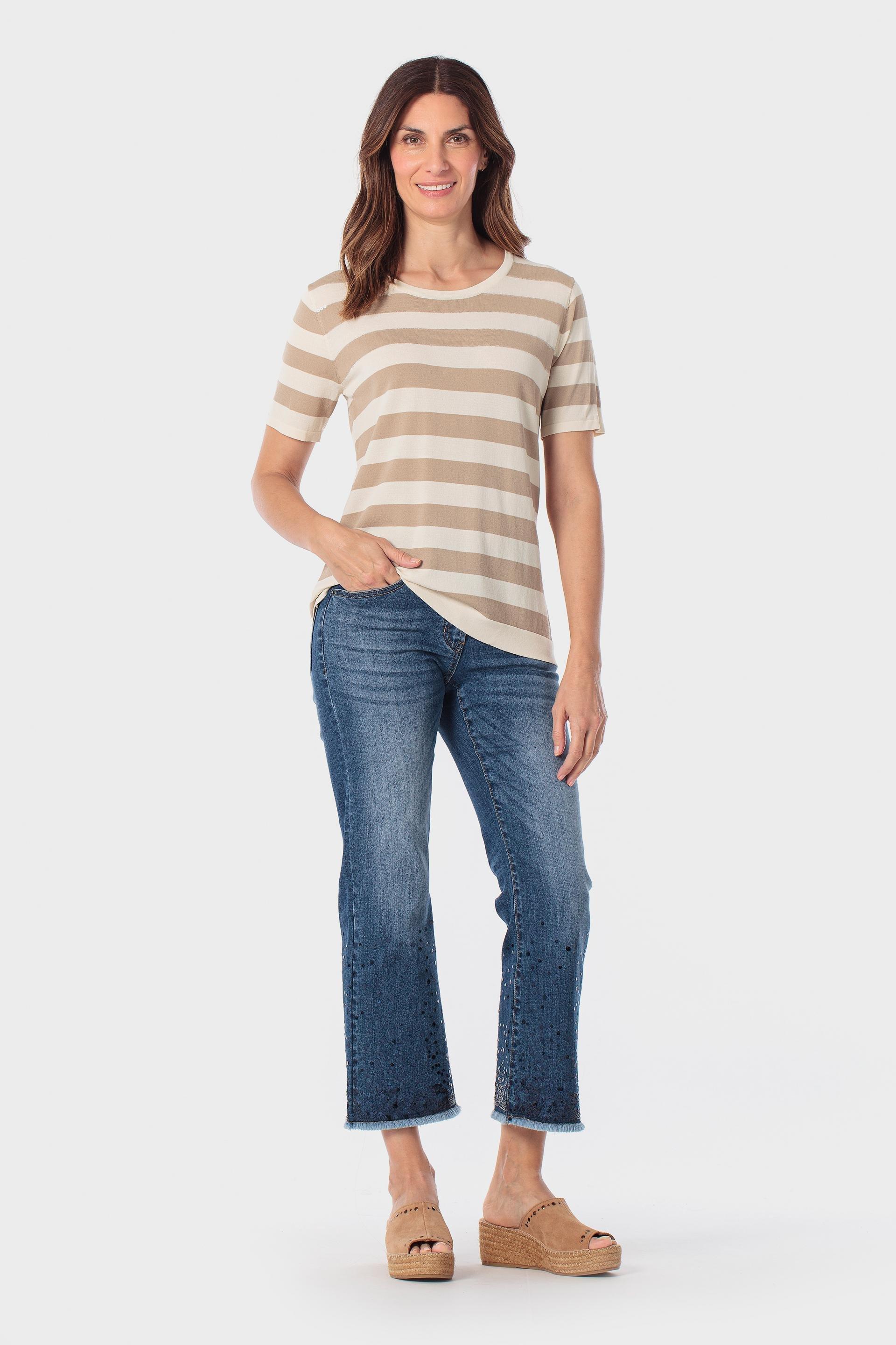 Sequin Striped Sweater, Beige, large image number 1