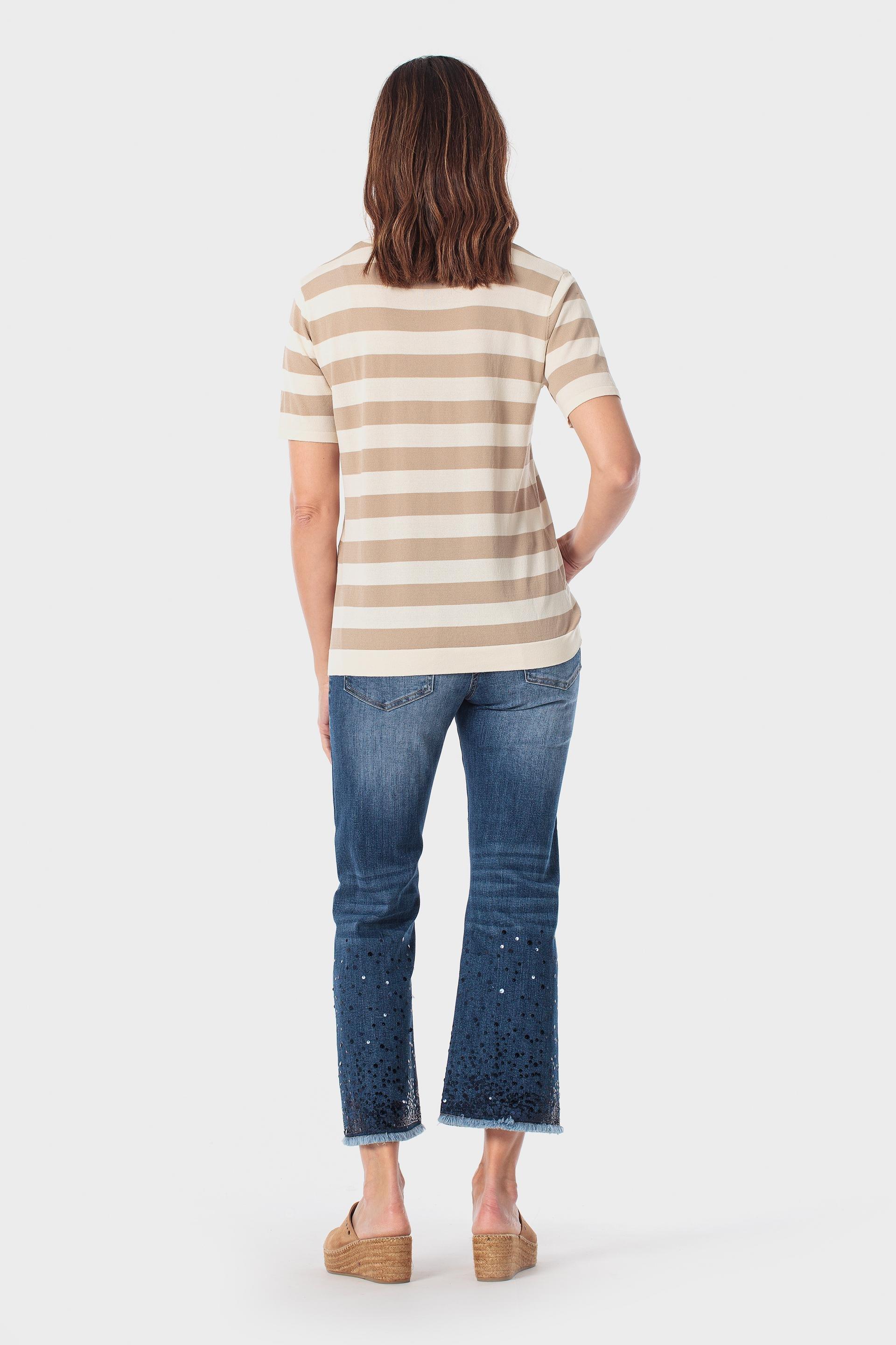 Sequin Striped Sweater Beige, Beige, large image number 3