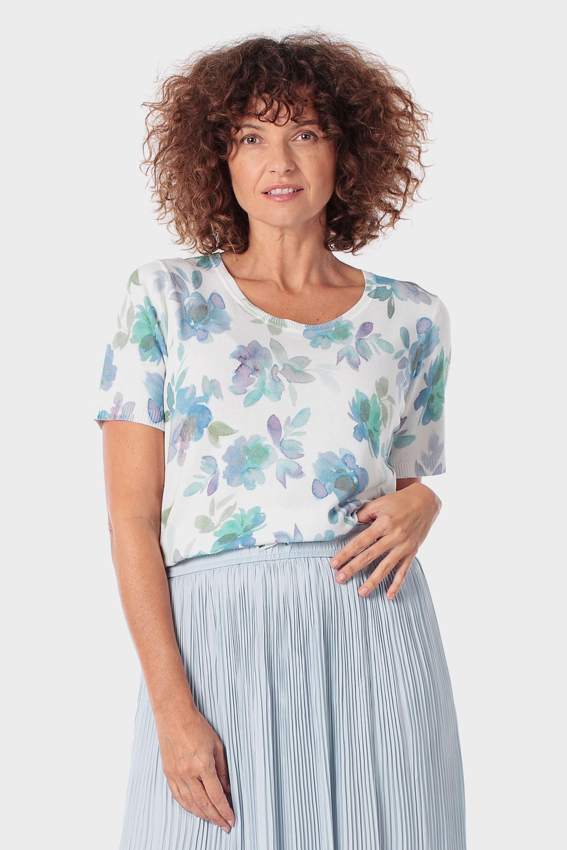 Blue Printed Sweater, 3701_318, large image number 0