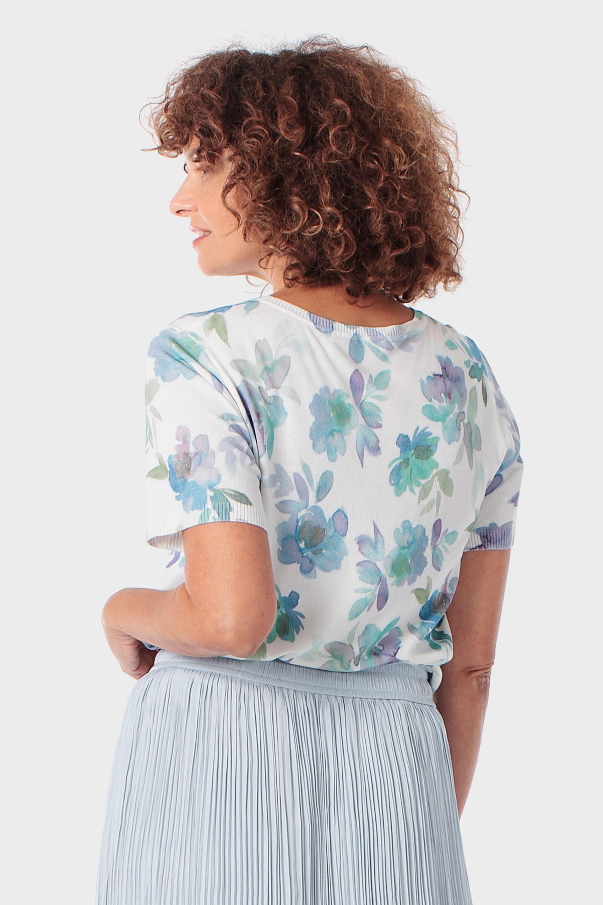 Blue Printed Sweater, 3701_318, large image number 2