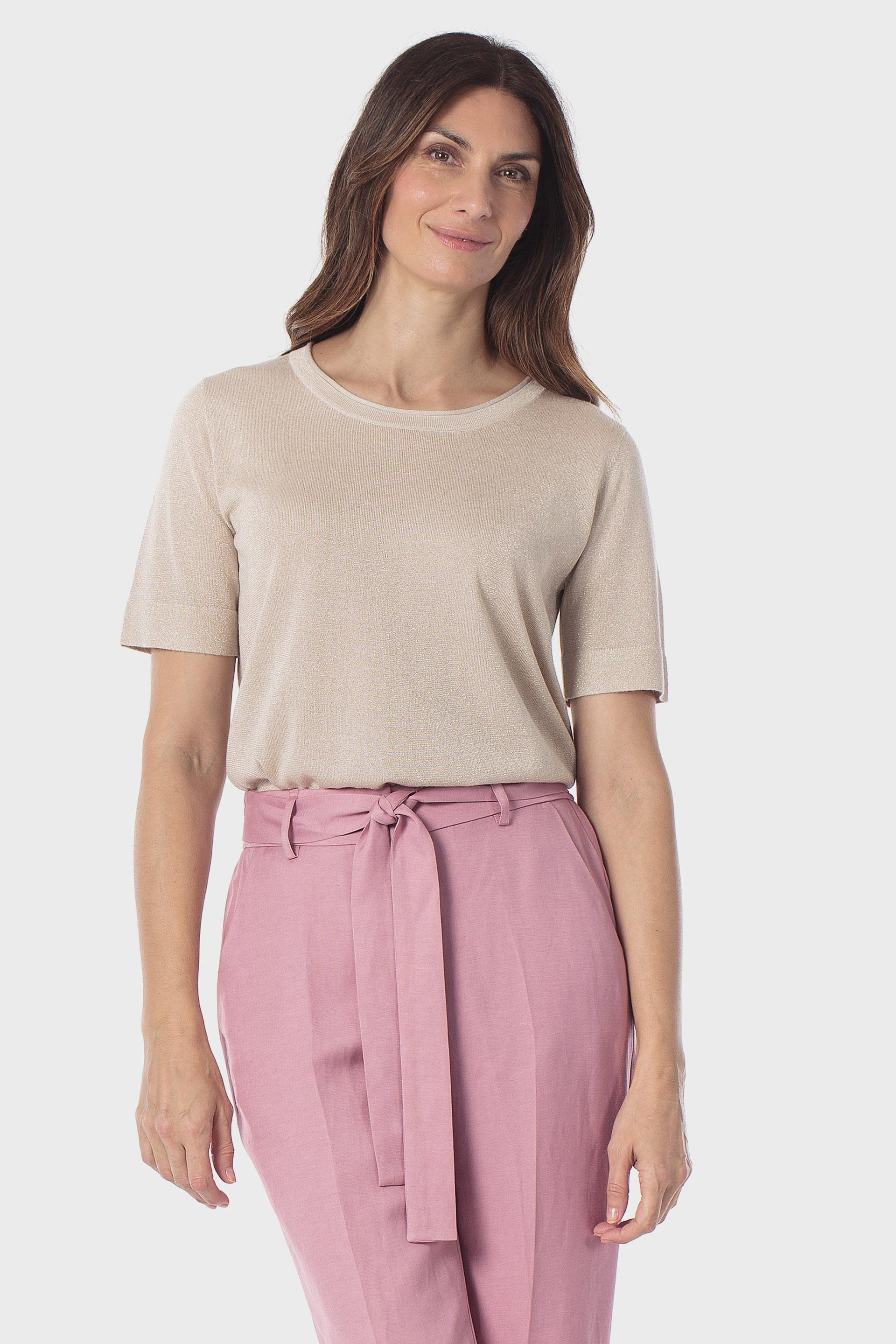 Beige Metallic Thread Sweater, Beige, medium
