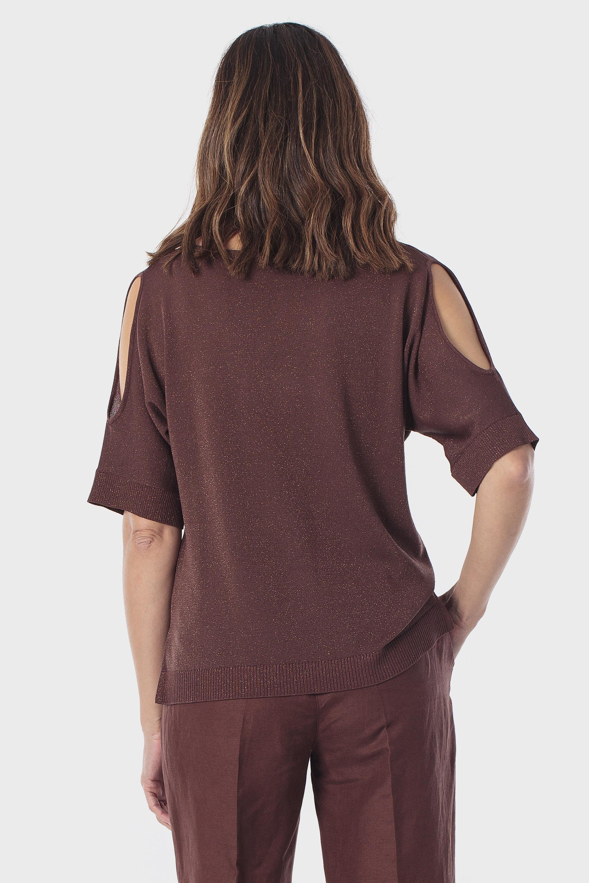 بلوزة بنية بخيوط معدنية, Brown, medium