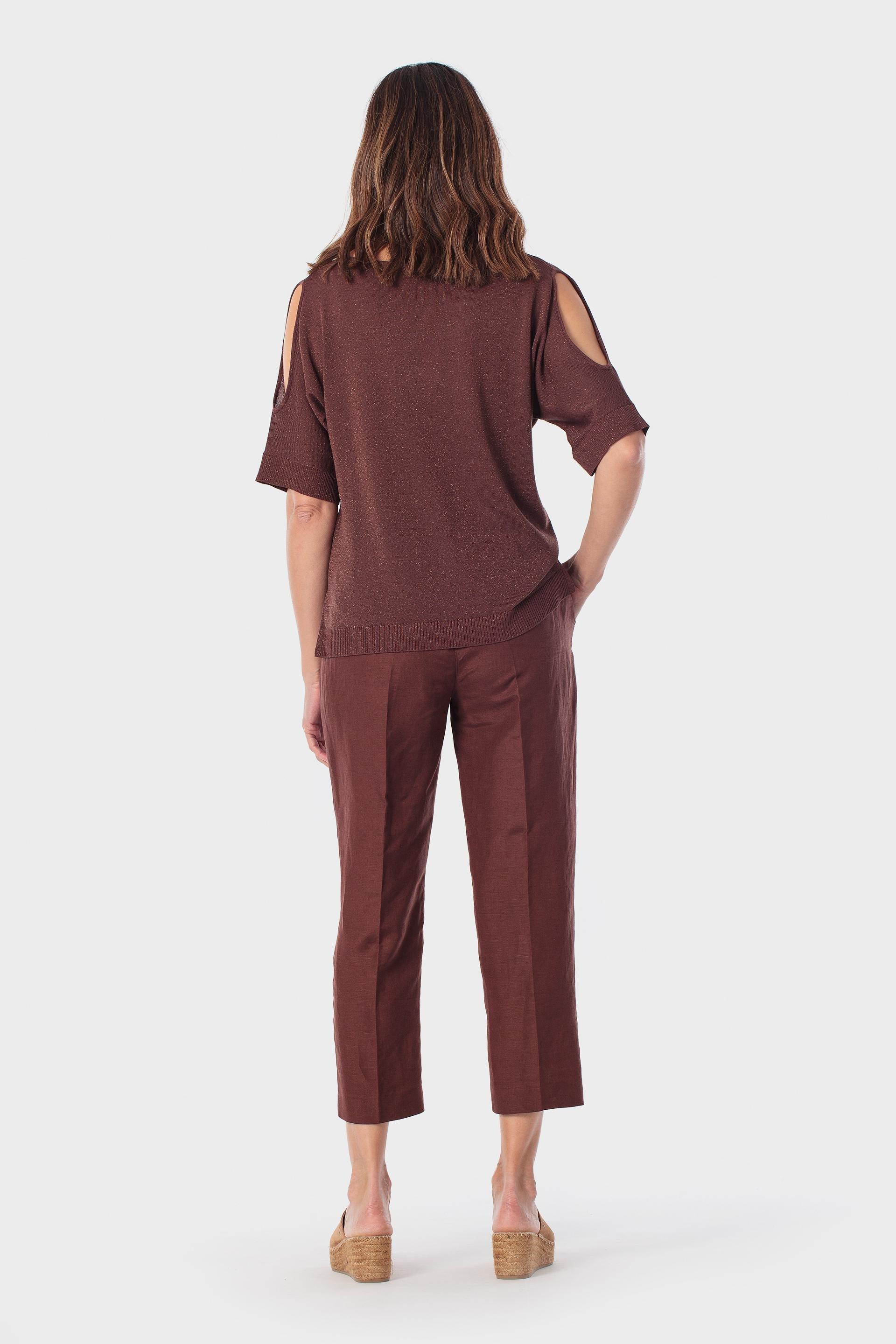 Open-Shoulder Metallic Sweater, Brown, large image number 3