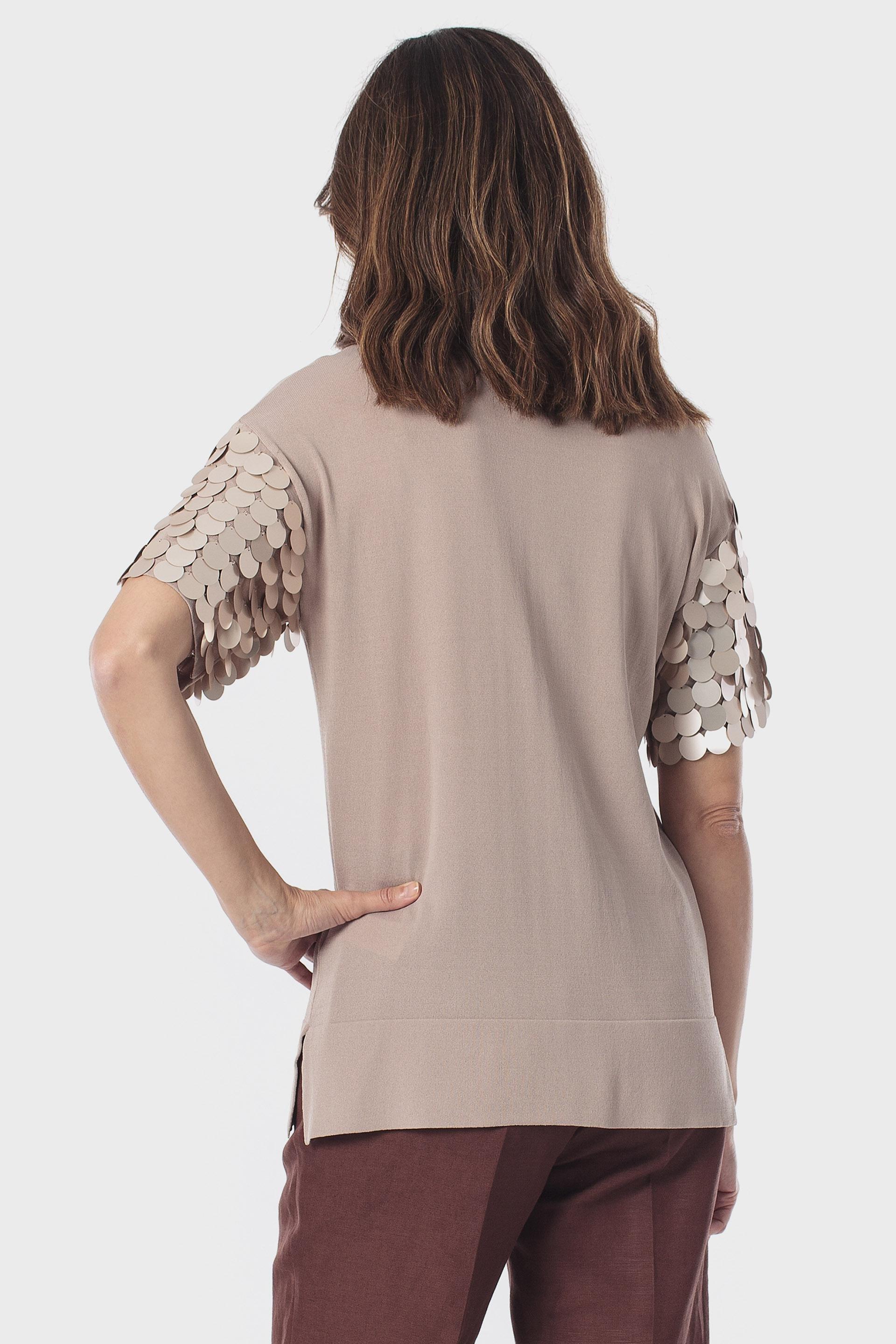 Short-Sleeve Sweater with Side Slits, Beige Toasted, large image number 2