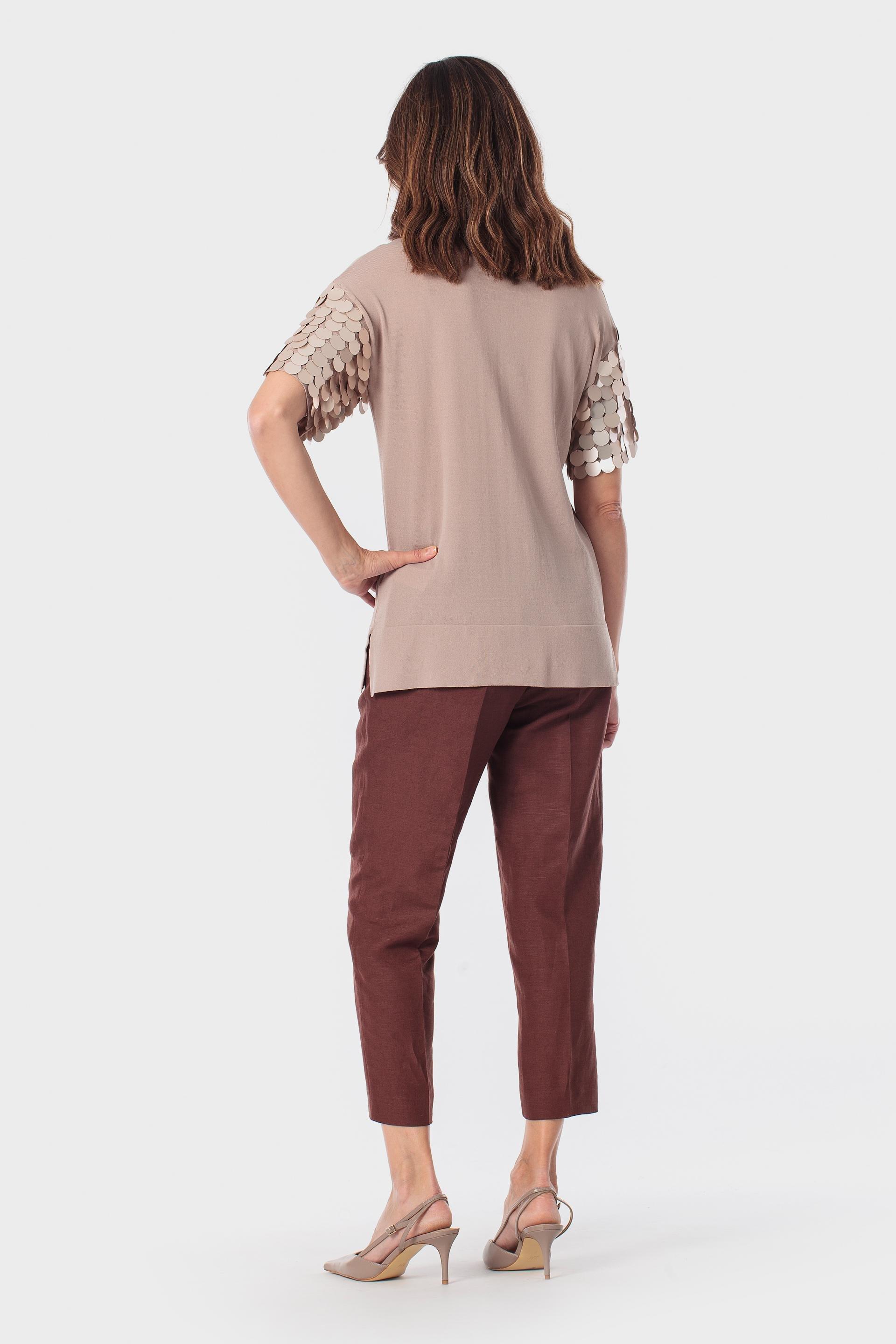 Short-Sleeve Sweater with Side Slits, Beige Toasted, large image number 3