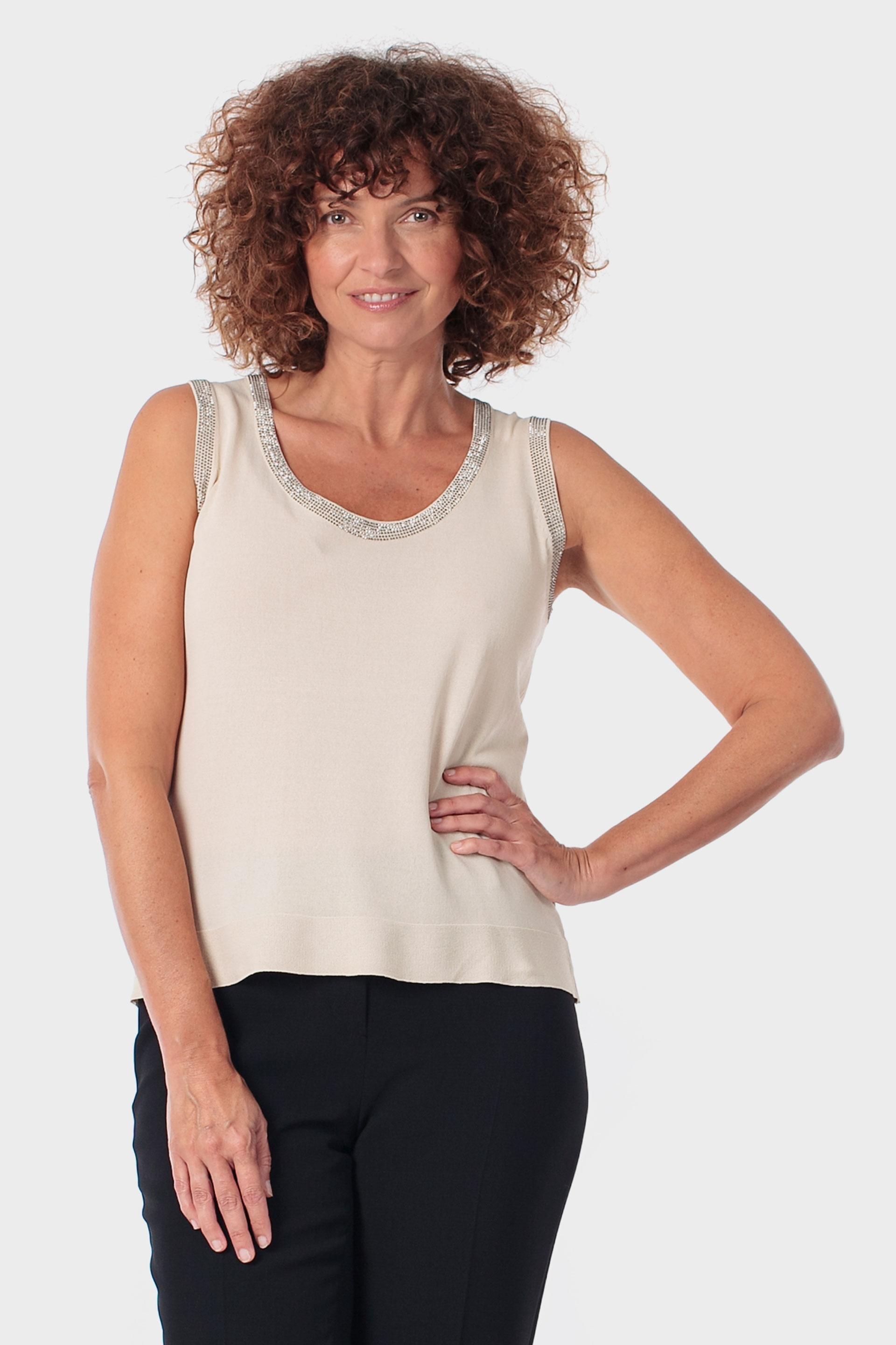 Beige Sleeveless Top, 3701_126, large