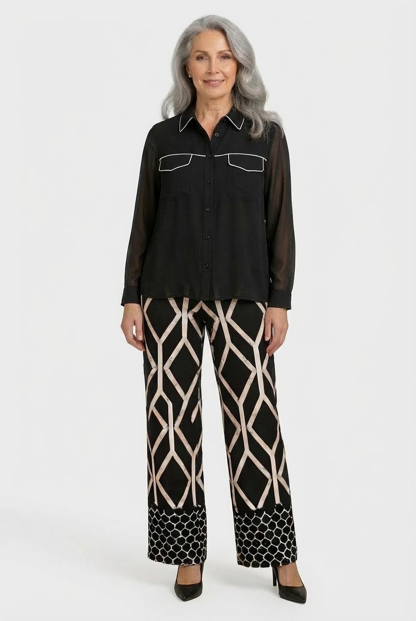 بنطال مطبع أسود, Black, large