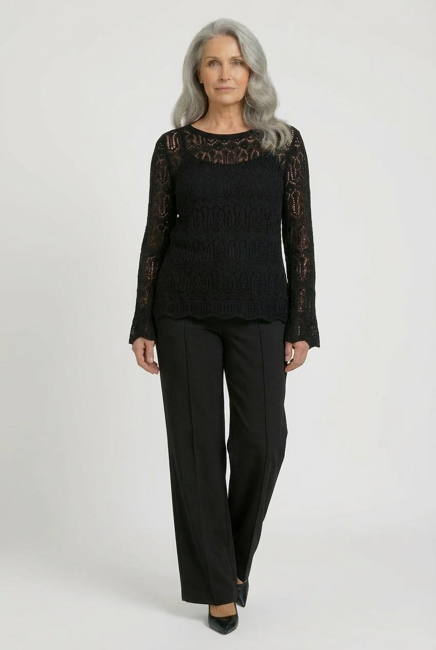 Black Elastic Trousers, Black, large