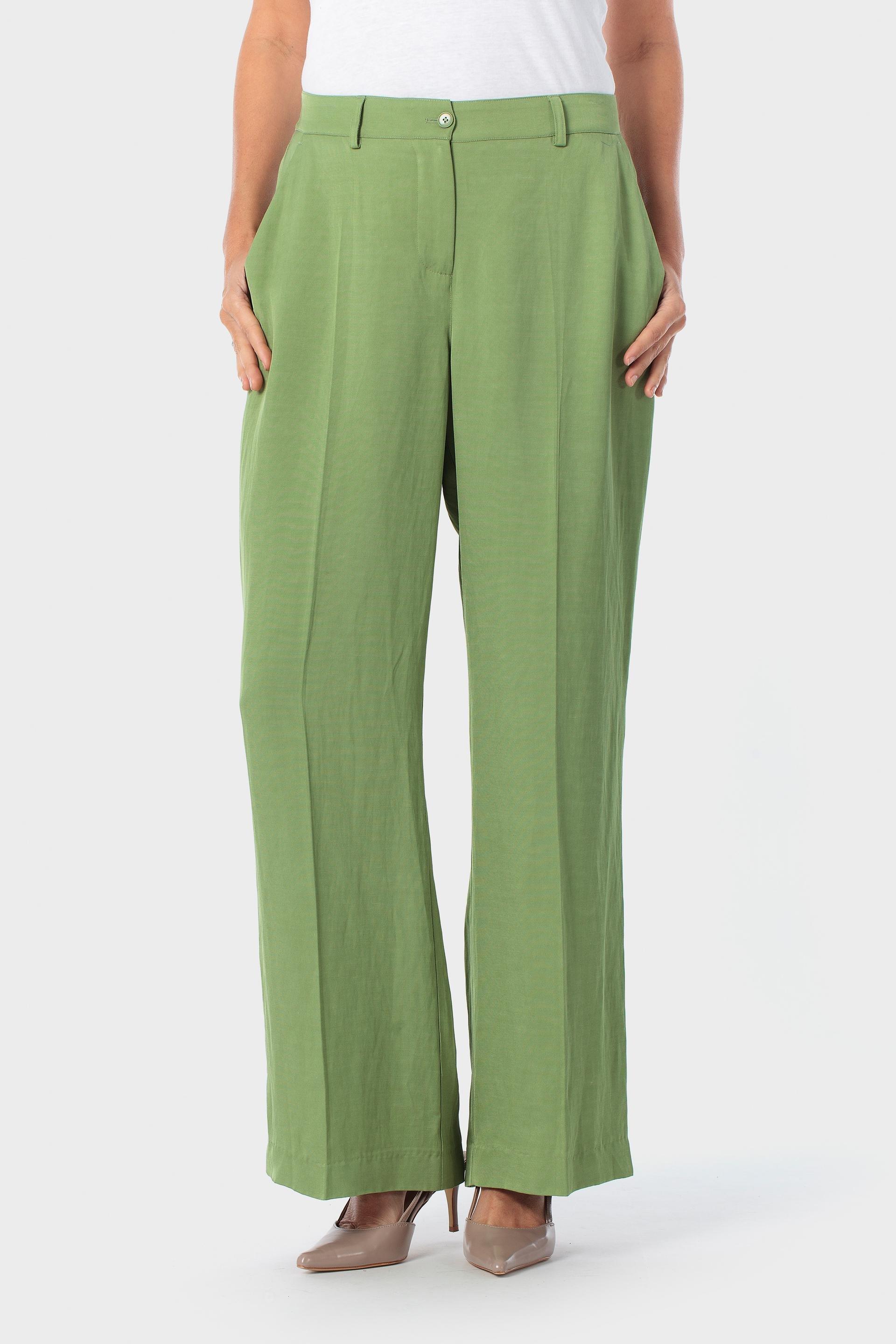 Green Elastic Waist Trousers, 3701_326, medium