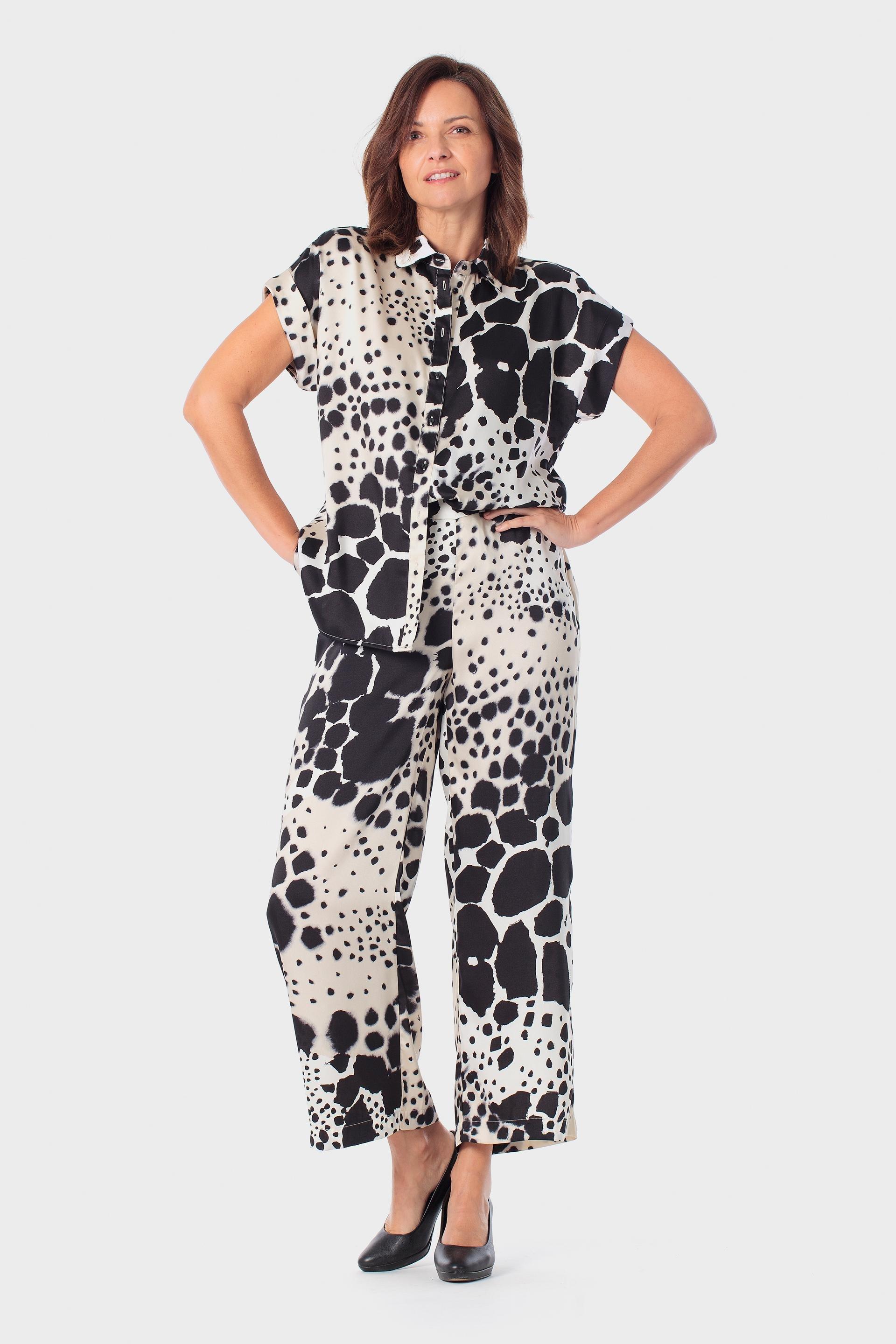 Black Animal Print Trousers, Black, large