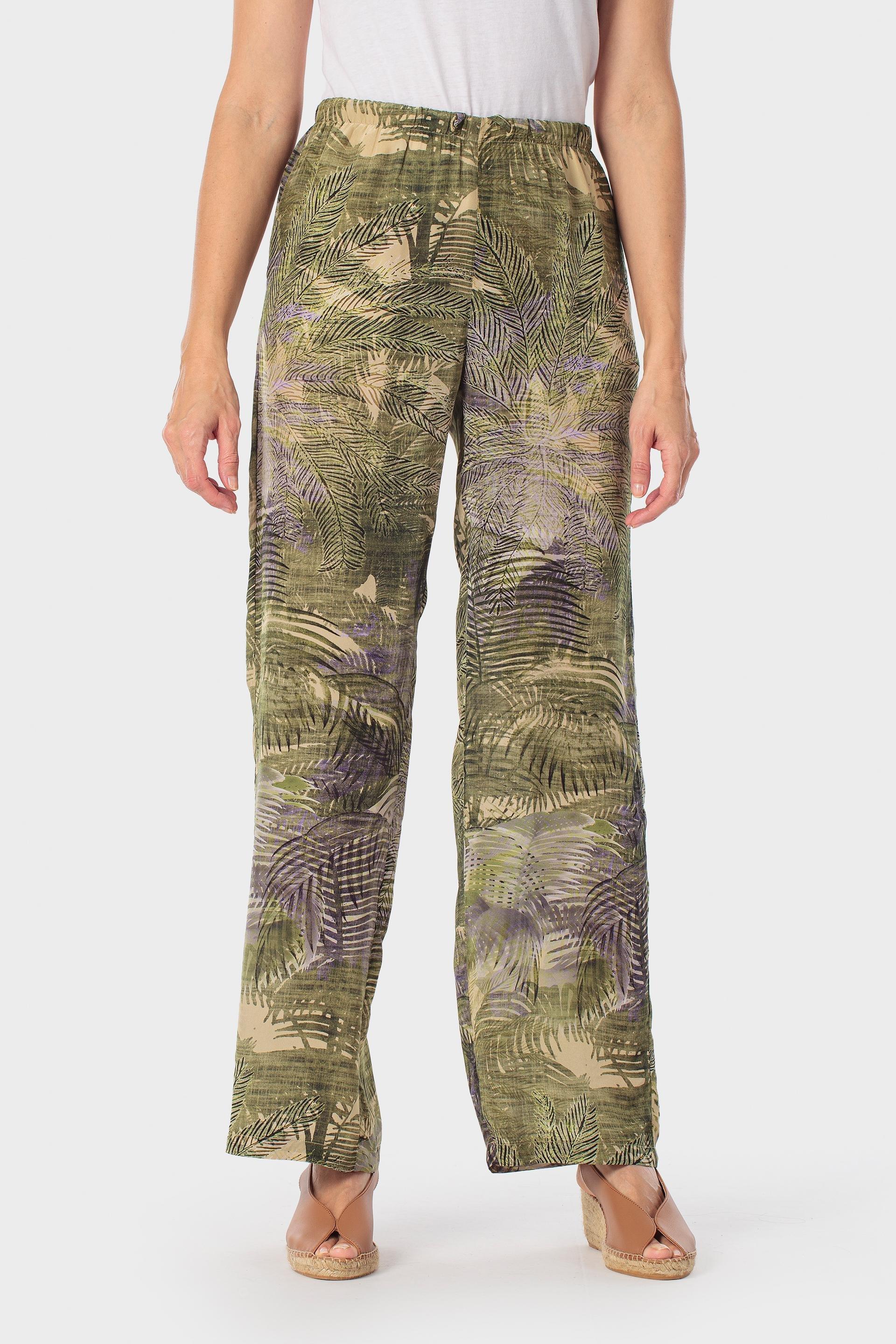 Khaki Tropical Print Trousers, Green Khaki, medium