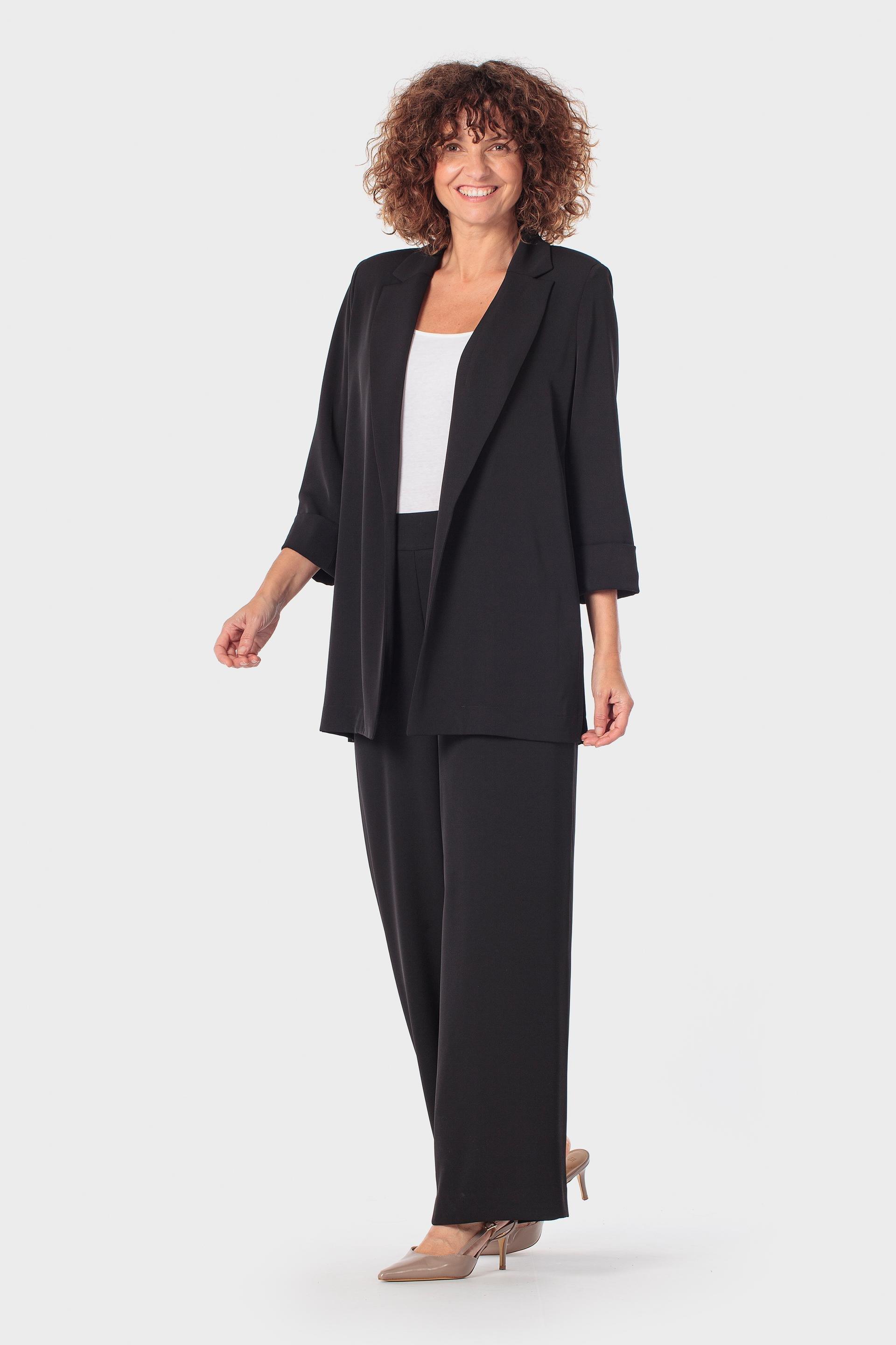 Wide-Leg Elastic Waist Trousers, Black, large image number 0