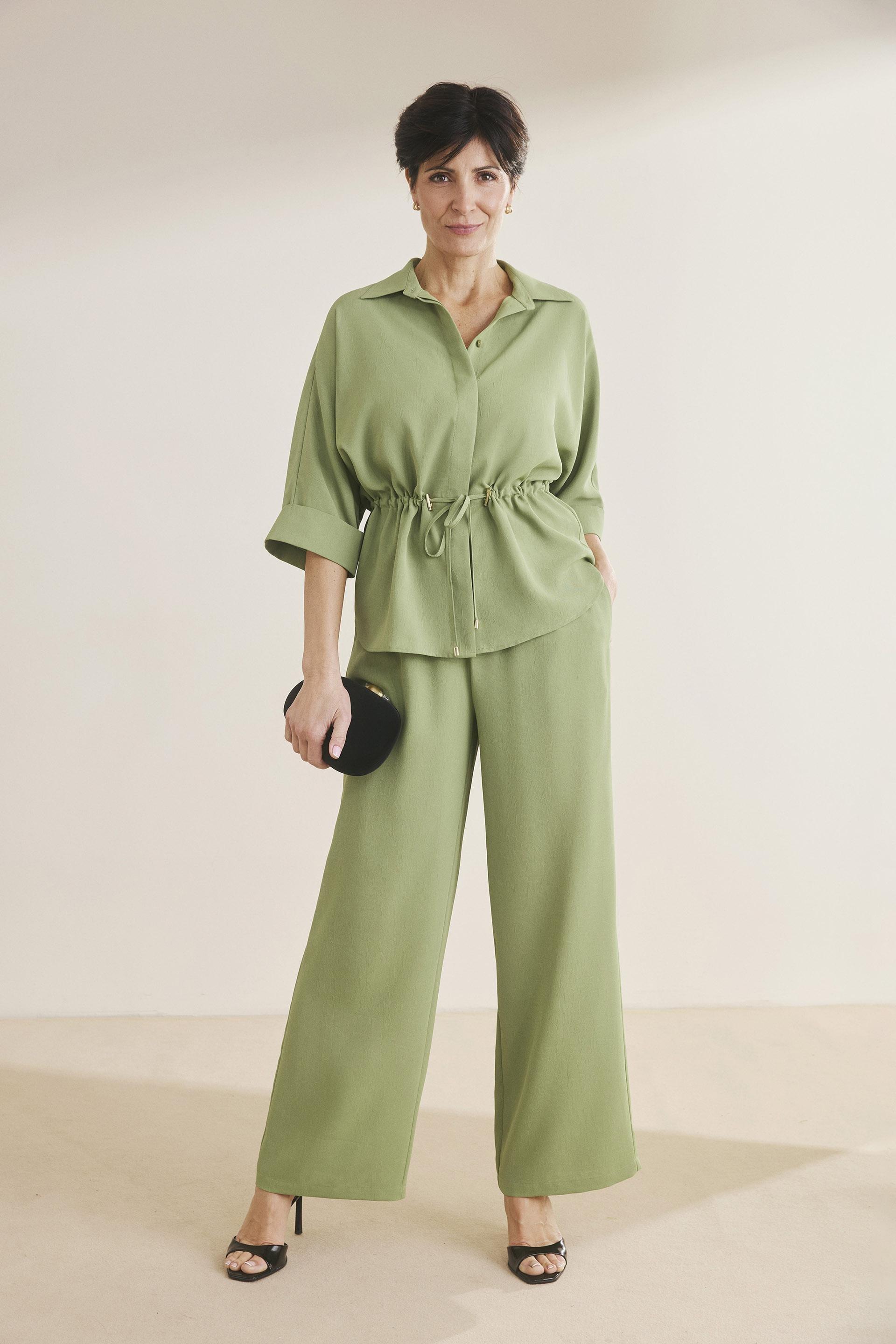 Cropped Wide-Leg Drawstring Trousers Green, Green Pistachio, medium