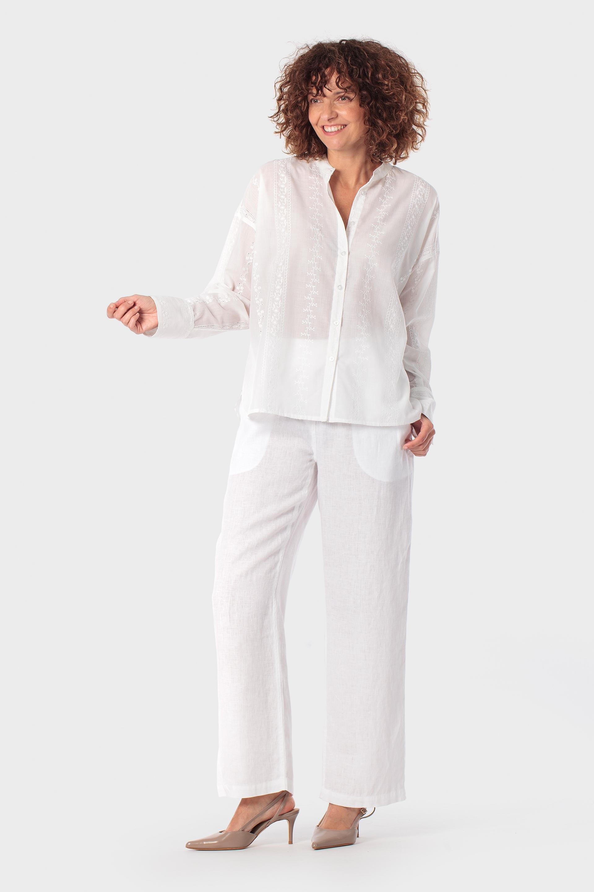 White Linen Trousers, White, large image number 0